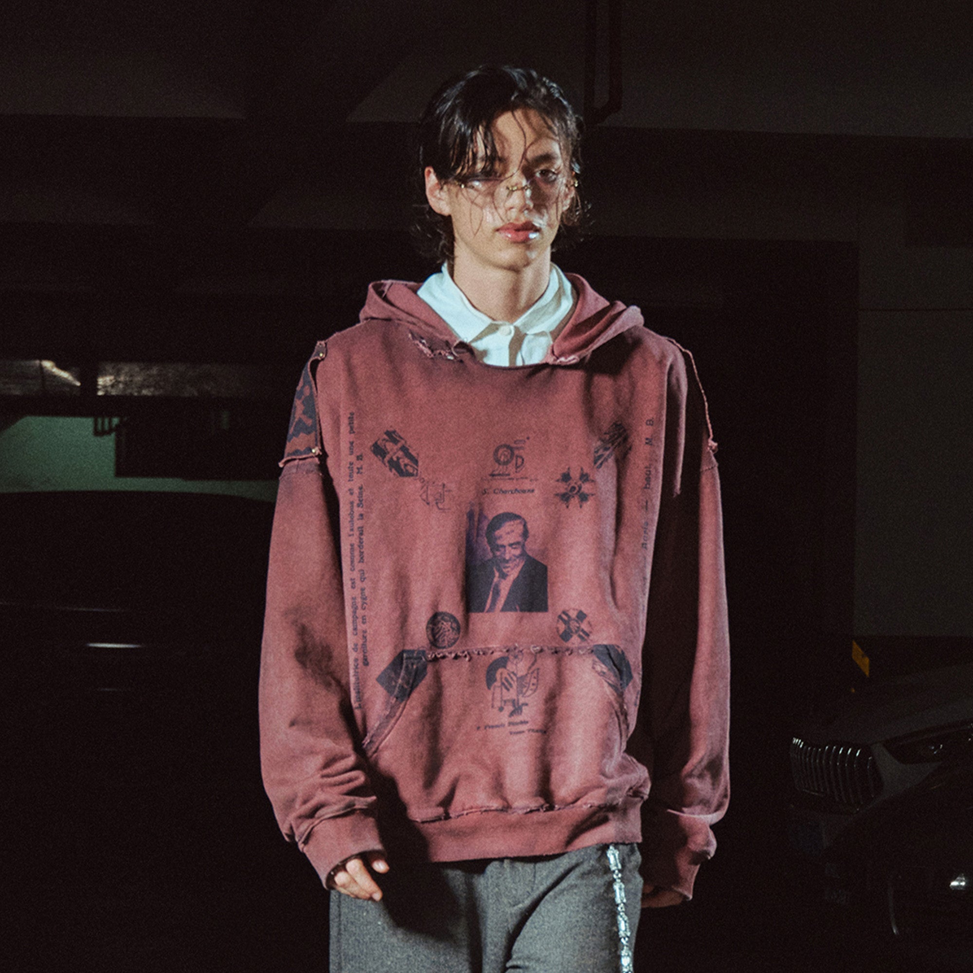 RICHILL Distressed Studded Epaulet Hoodie-Hoodie-S-Free Shipping Leatheretro