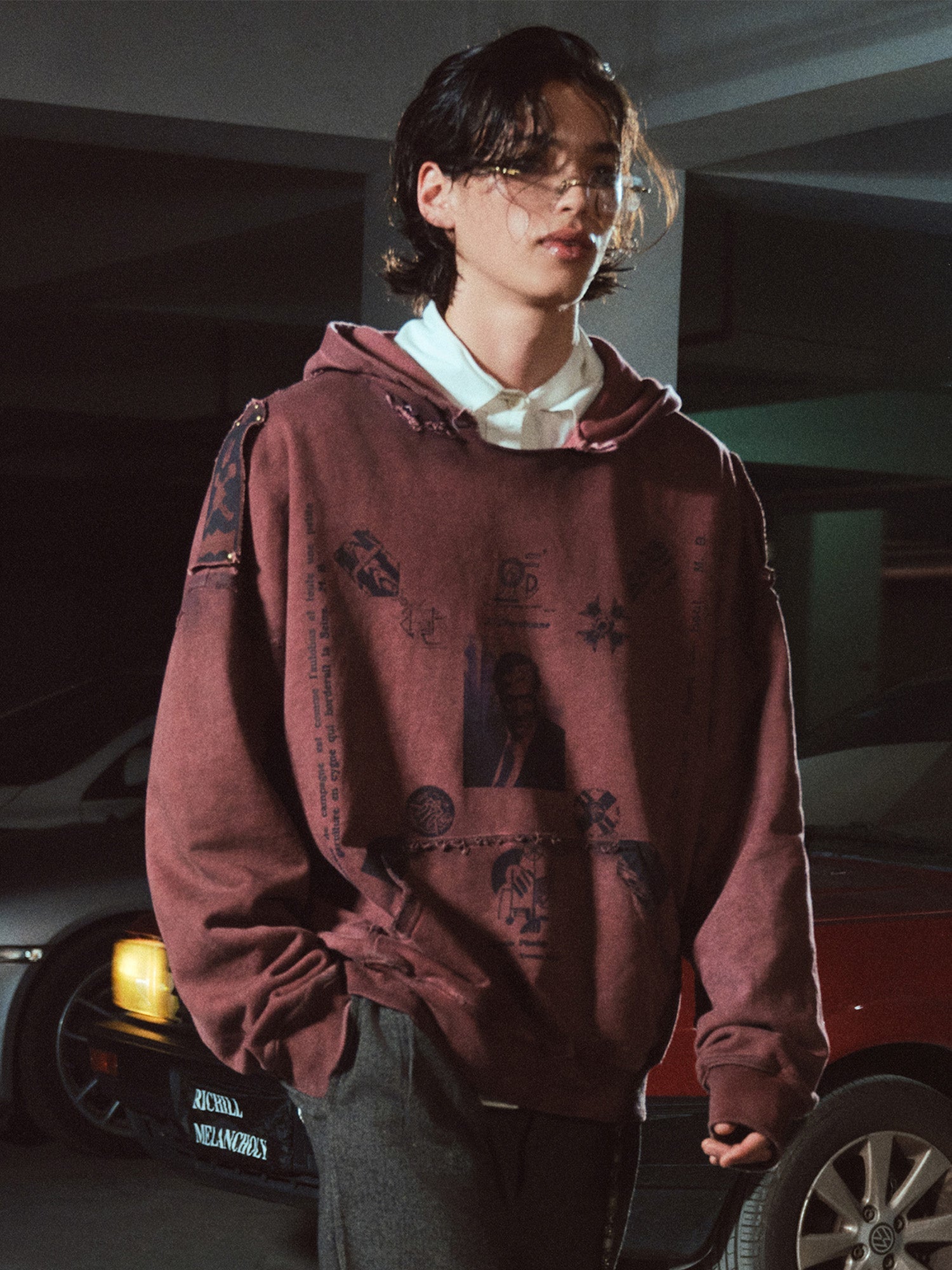 RICHILL Distressed Studded Epaulet Hoodie-Hoodie-S-Free Shipping Leatheretro