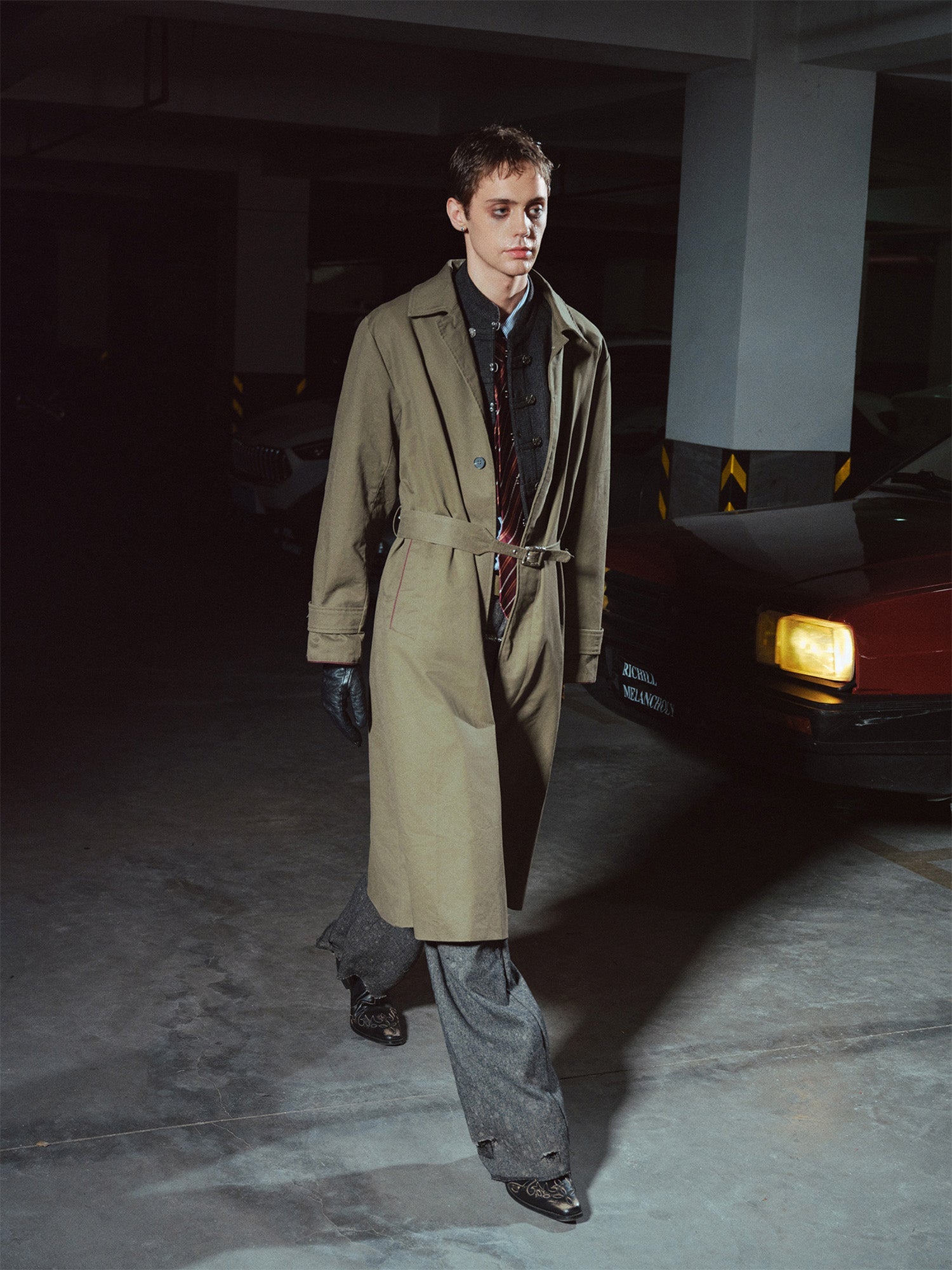 RICHILL Contrast Embroidered Trench Coat-Jacket-S-Free Shipping Leatheretro