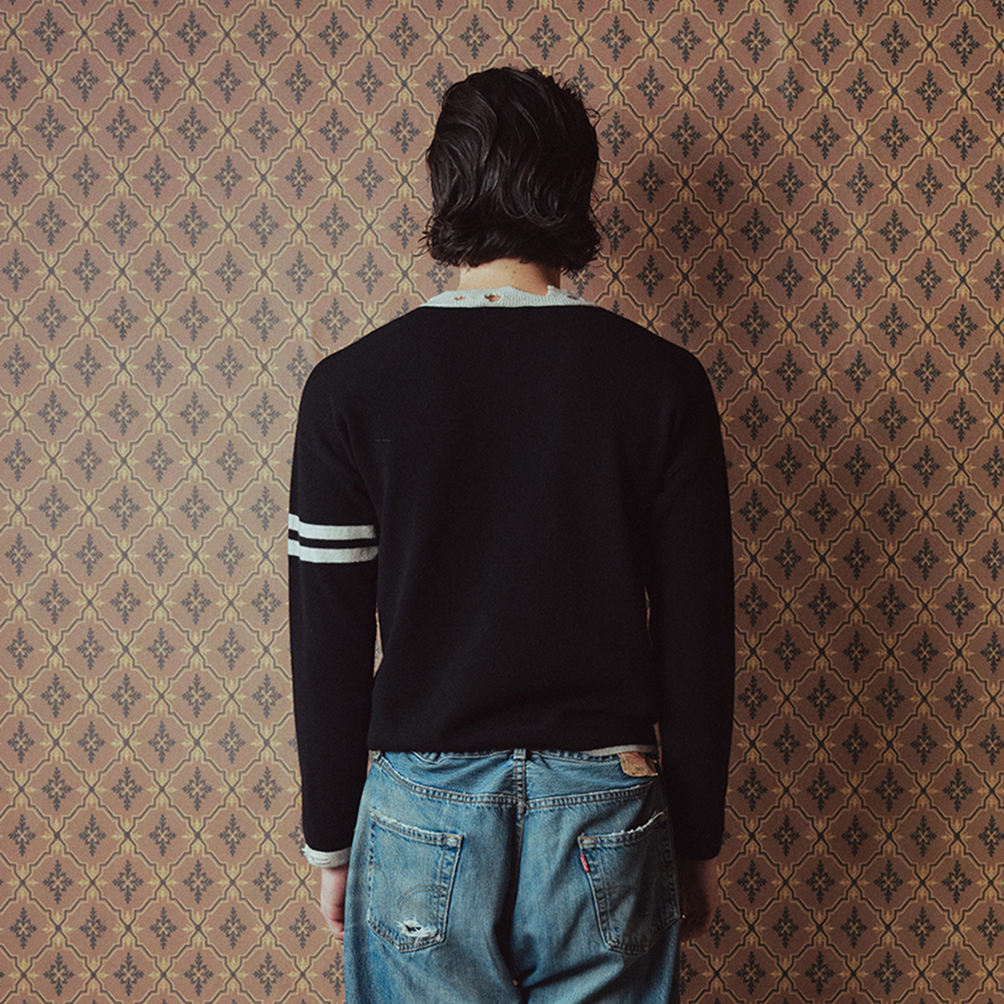 RICHILL Distressed V-Neck Coin-Button Wool Sweater-Sweater-S-Free Shipping Leatheretro