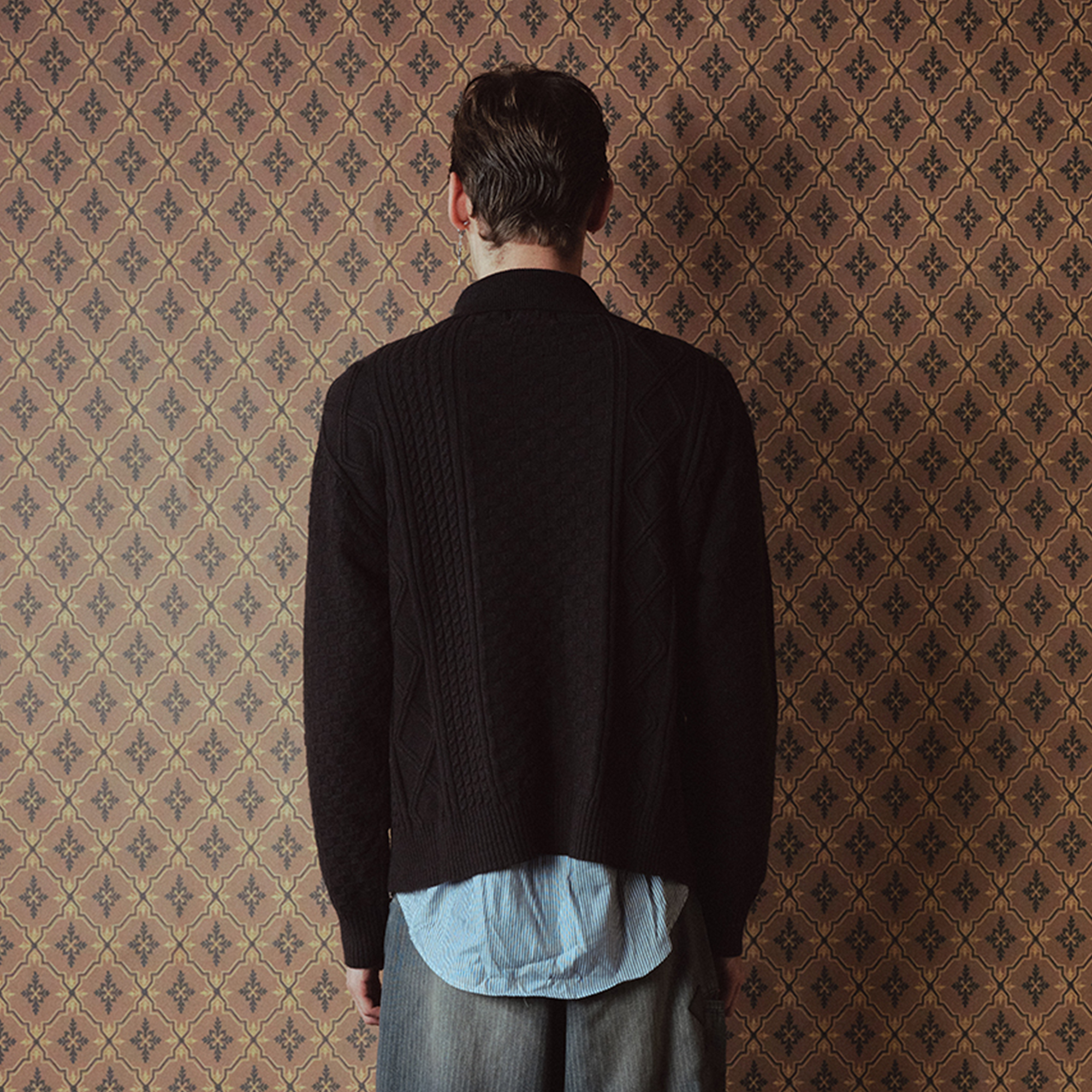 RICHILL Classic Mental-Button Cable Polo Sweater-Sweater-S-Black-Free Shipping Leatheretro