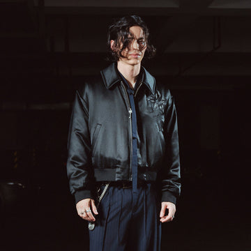 RICHILL Floral Embroidered Acetate Bomber Jacket-Jacket-S-Free Shipping Leatheretro