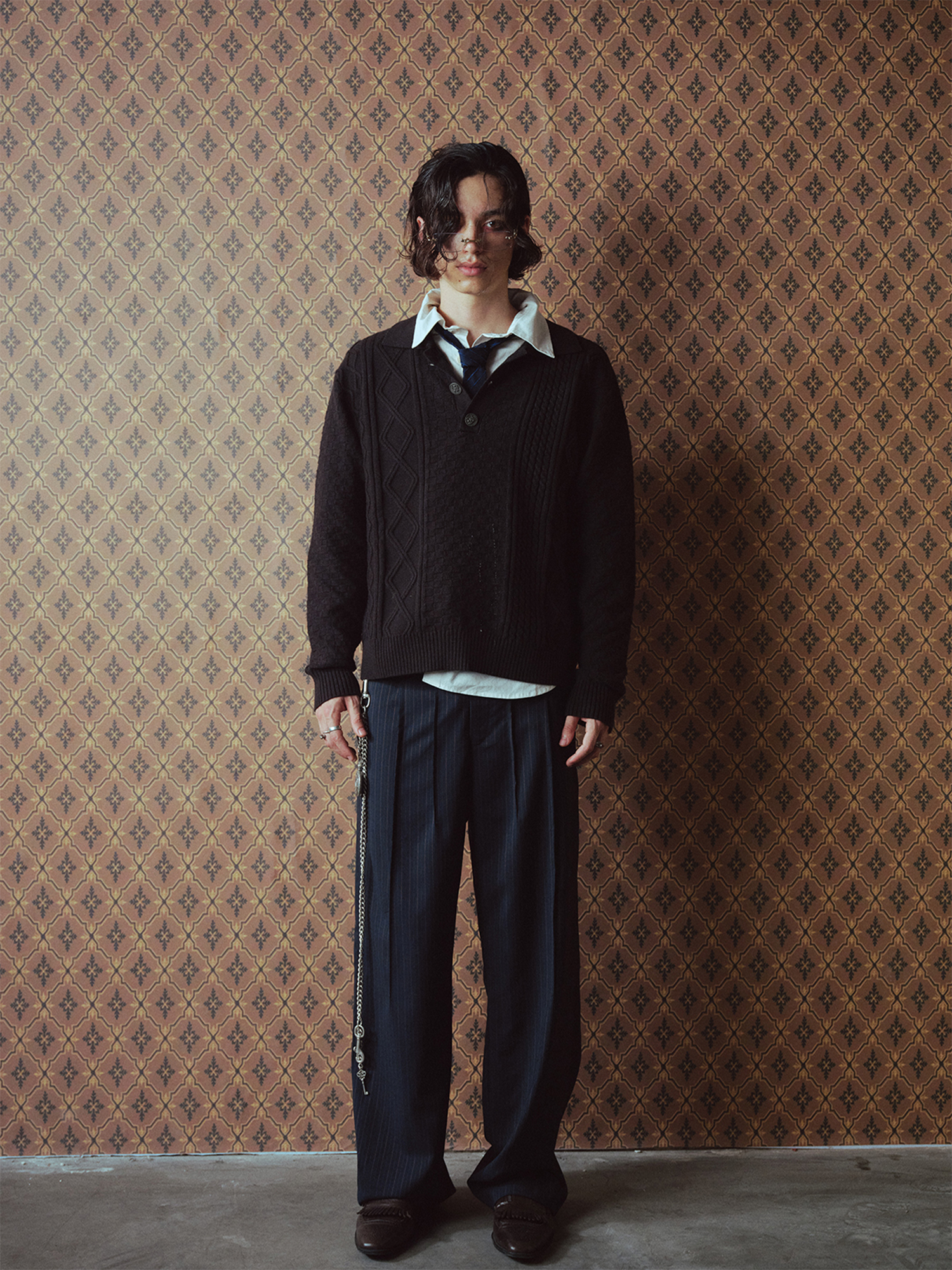 RICHILL Classic Mental-Button Cable Polo Sweater-Sweater-S-Black-Free Shipping Leatheretro