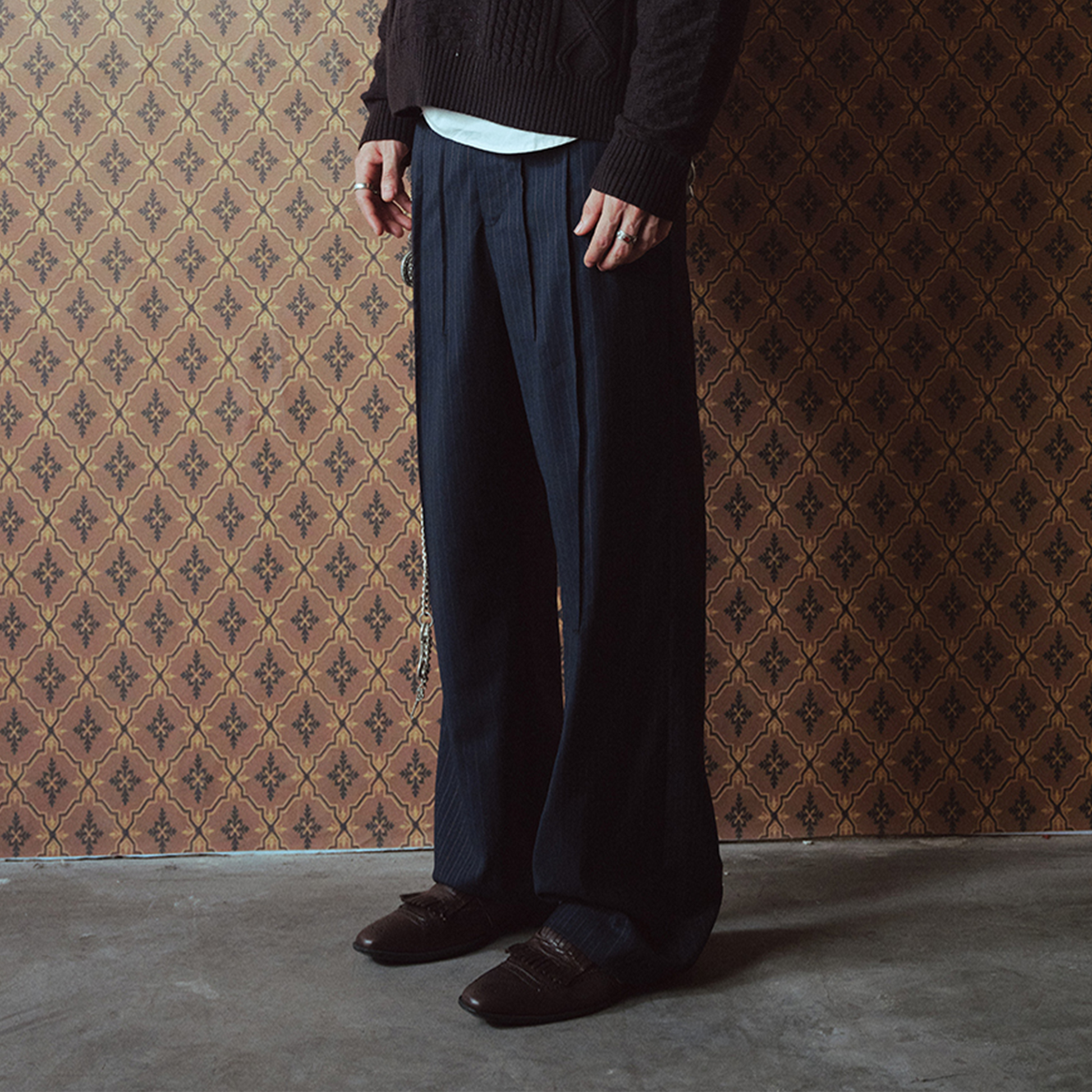 RICHILL Asymmetric Waist Pinstripe Pleated Wide-Leg Trousers-Pants-S-Free Shipping Leatheretro