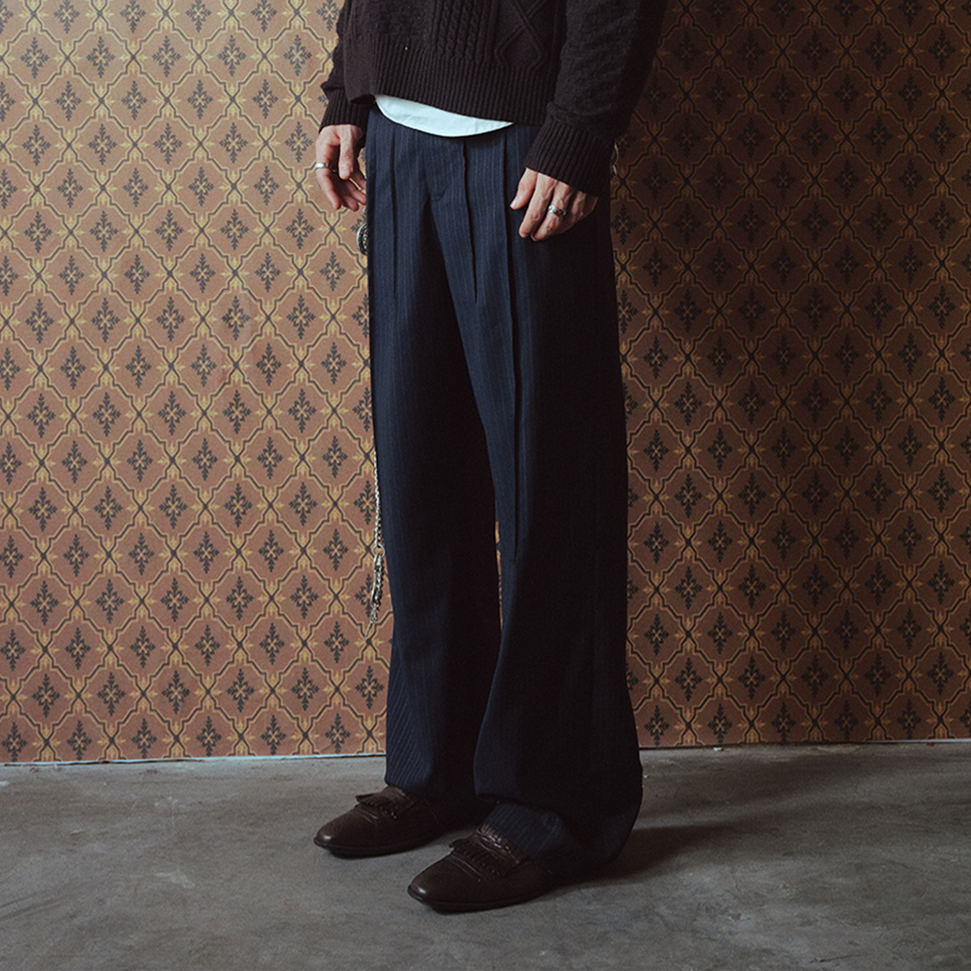 RICHILL Asymmetric Waist Pinstripe Pleated Wide-Leg Trousers-Pants-S-Free Shipping Leatheretro