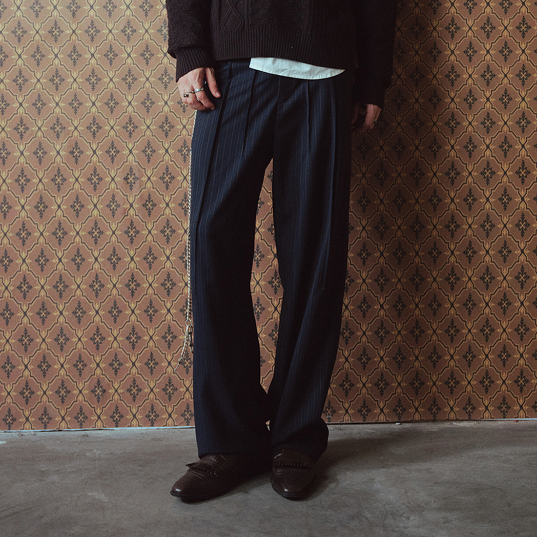 RICHILL Asymmetric Waist Pinstripe Pleated Wide-Leg Trousers-Pants-S-Free Shipping Leatheretro