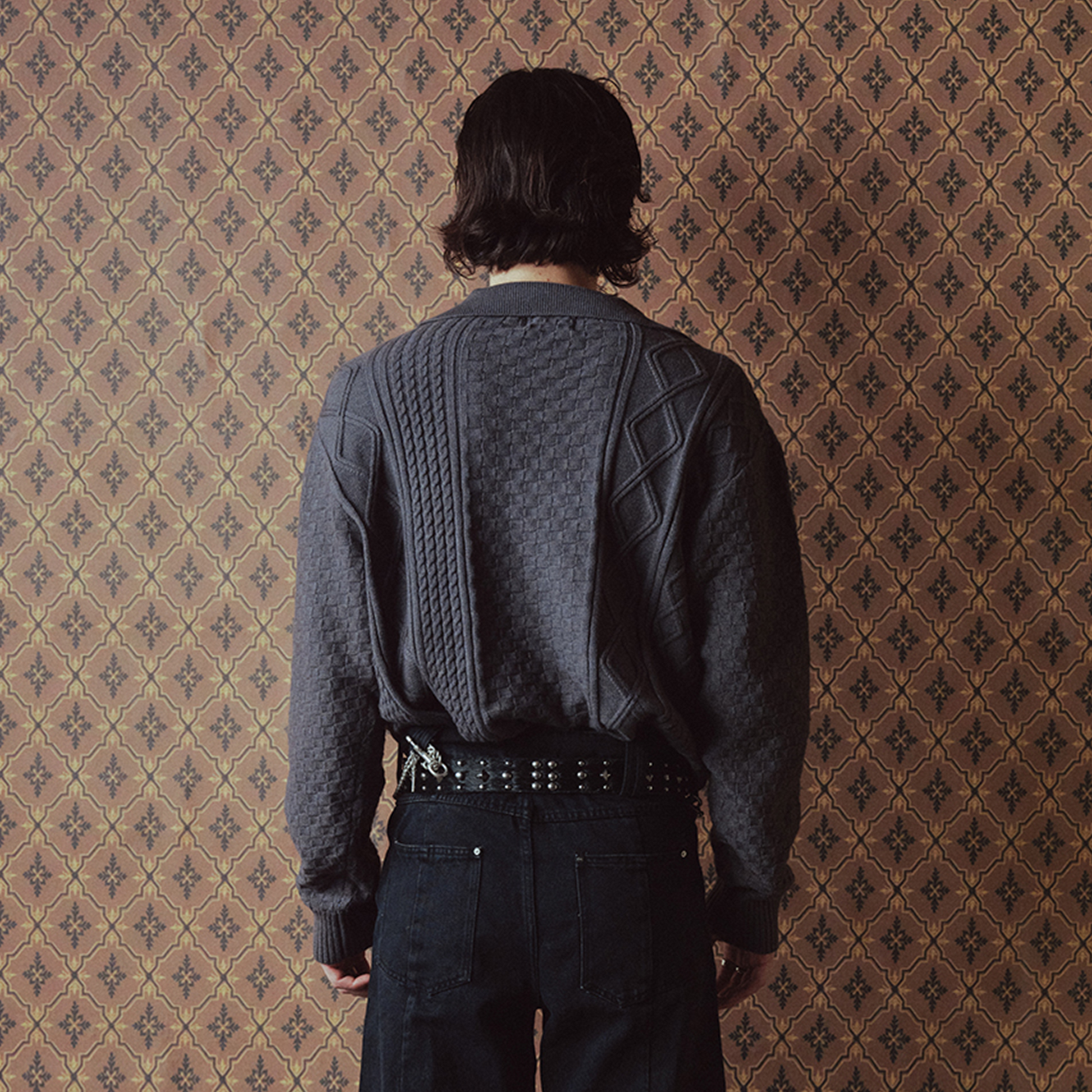 RICHILL Classic Mental-Button Cable Polo Sweater-Sweater-S-Black-Free Shipping Leatheretro