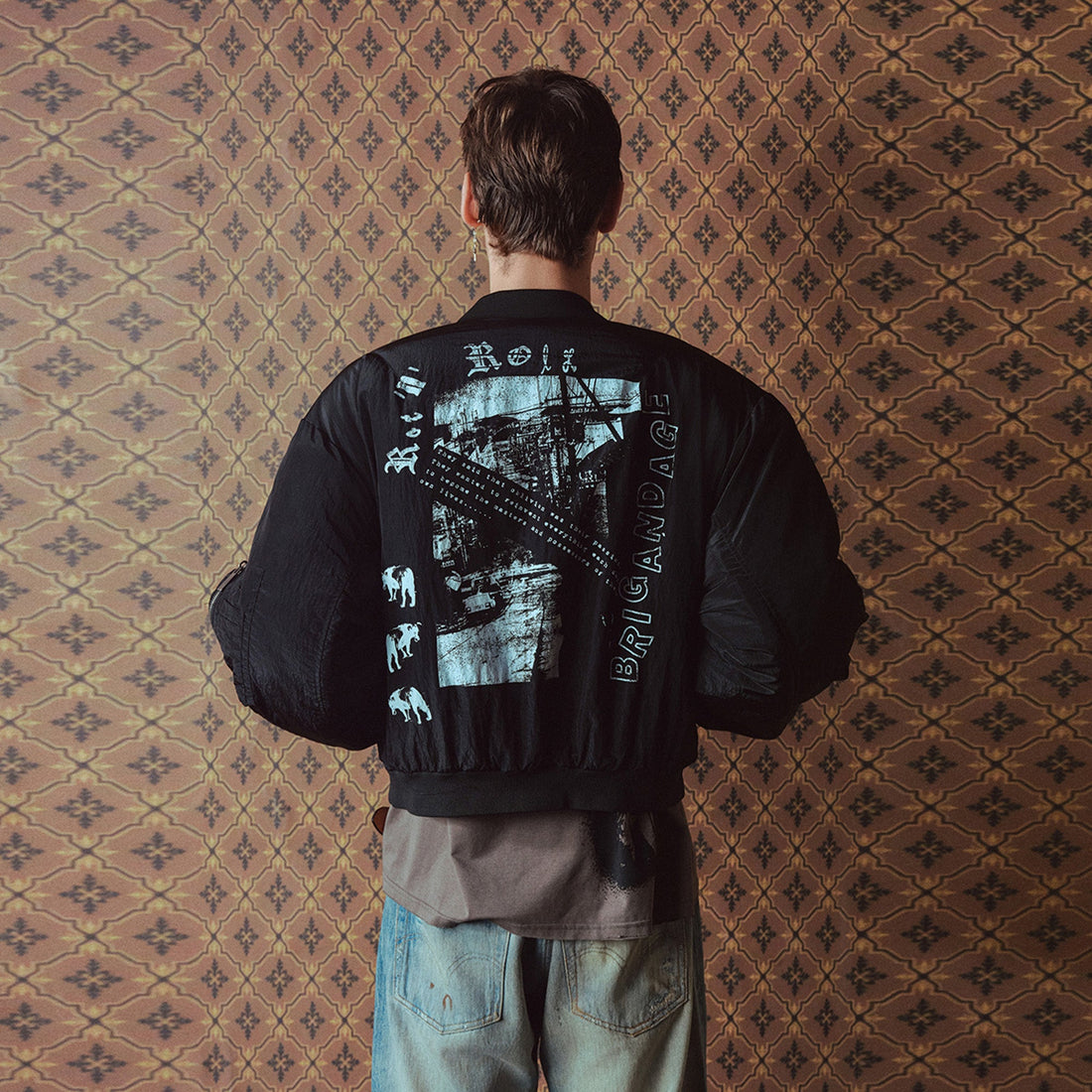 RICHILL Medal Graphic Cropped Bomber Jacket-Jacket-S-Free Shipping Leatheretro