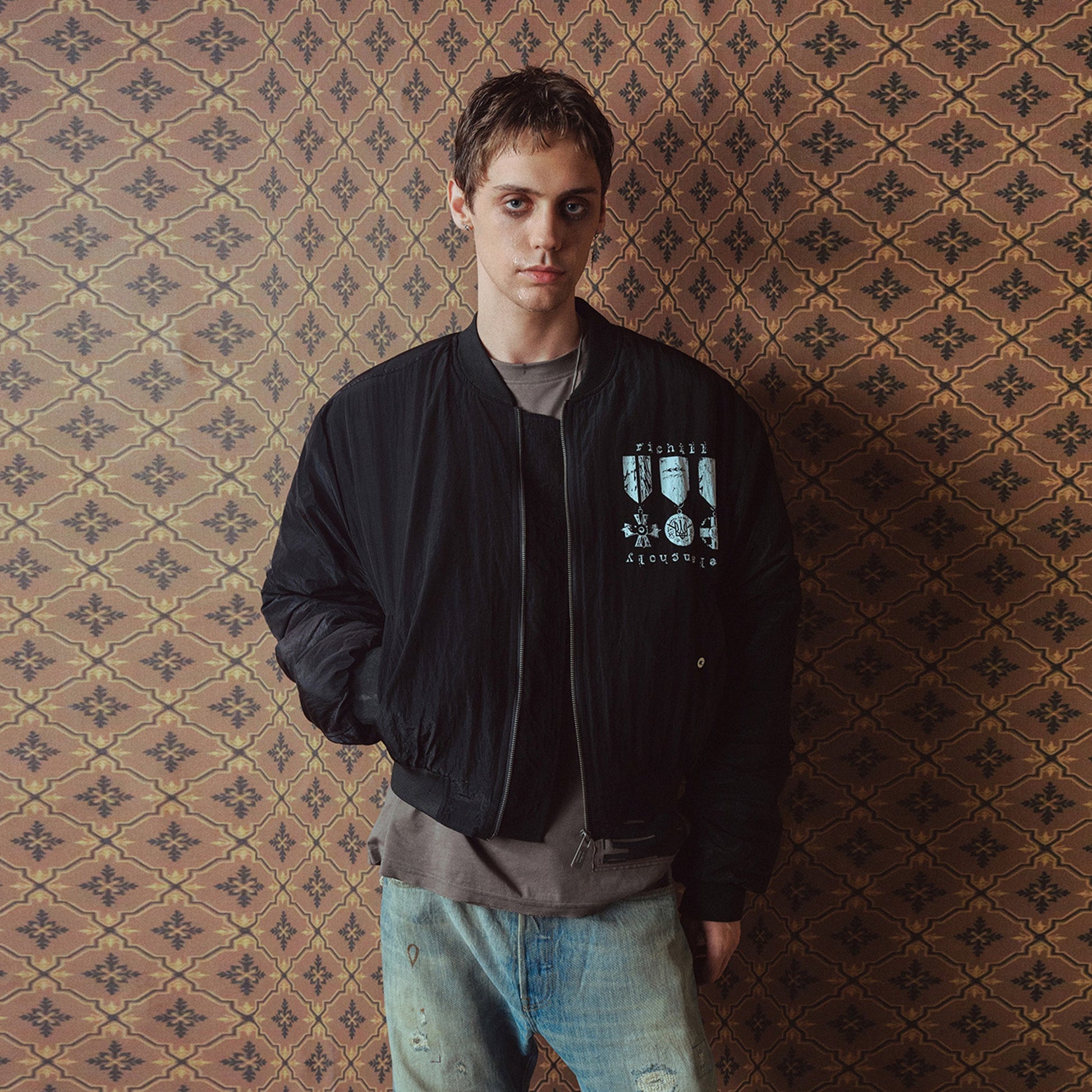 RICHILL Medal Graphic Cropped Bomber Jacket-Jacket-S-Free Shipping Leatheretro