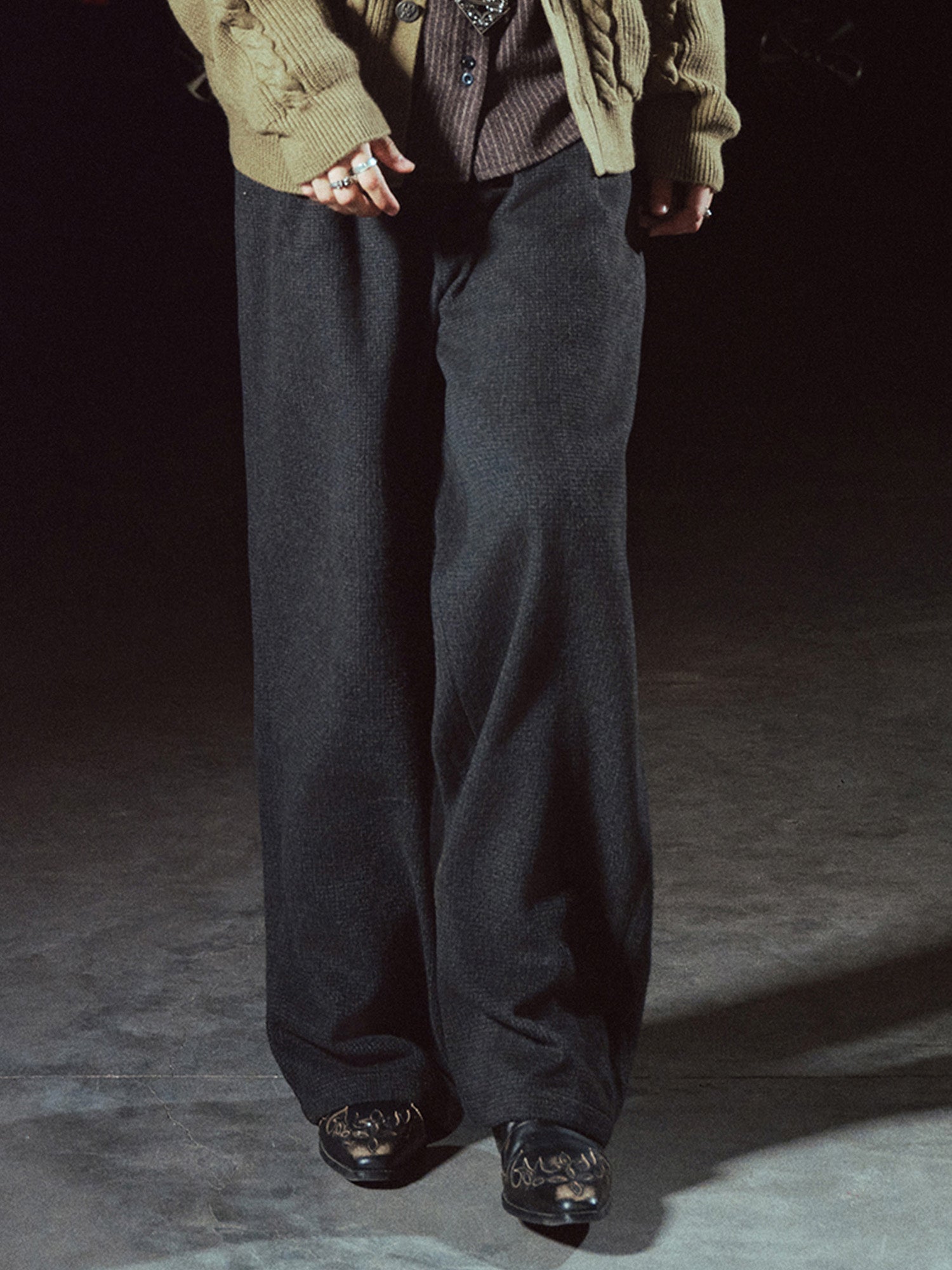 RICHILL Panel Pleated Wide-Leg Trousers-Jeans-S-Free Shipping Leatheretro