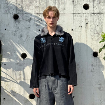 ESAIAS Detachable Faux Fur Collar Embroidered Long-Sleeve Tee-L/S Tee-S (Preorder)-Free Shipping Leatheretro