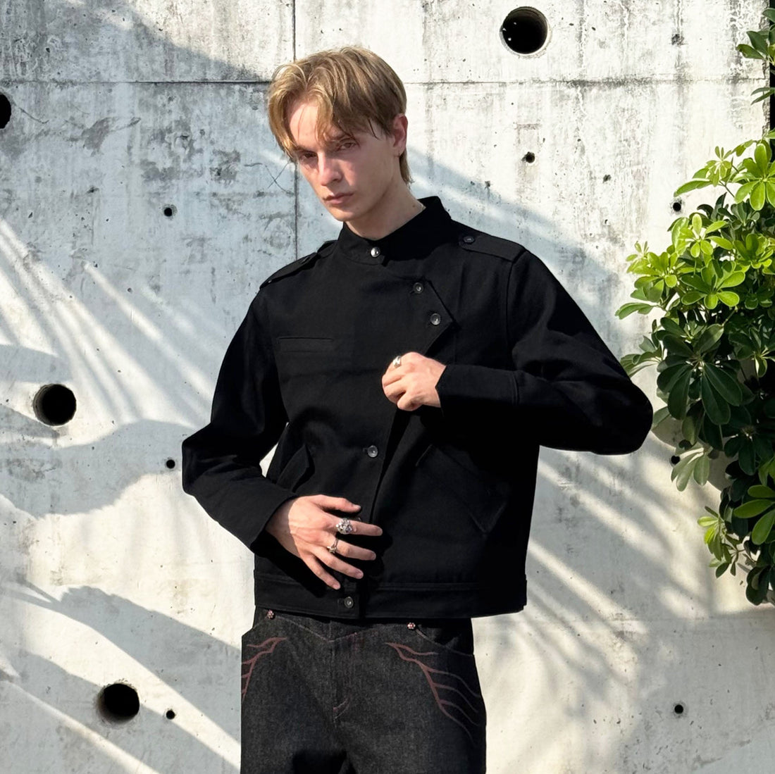 ESAIAS Asymmetric Stand-Collar Military Jacket-Jacket-S (Preorder)-Free Shipping Leatheretro