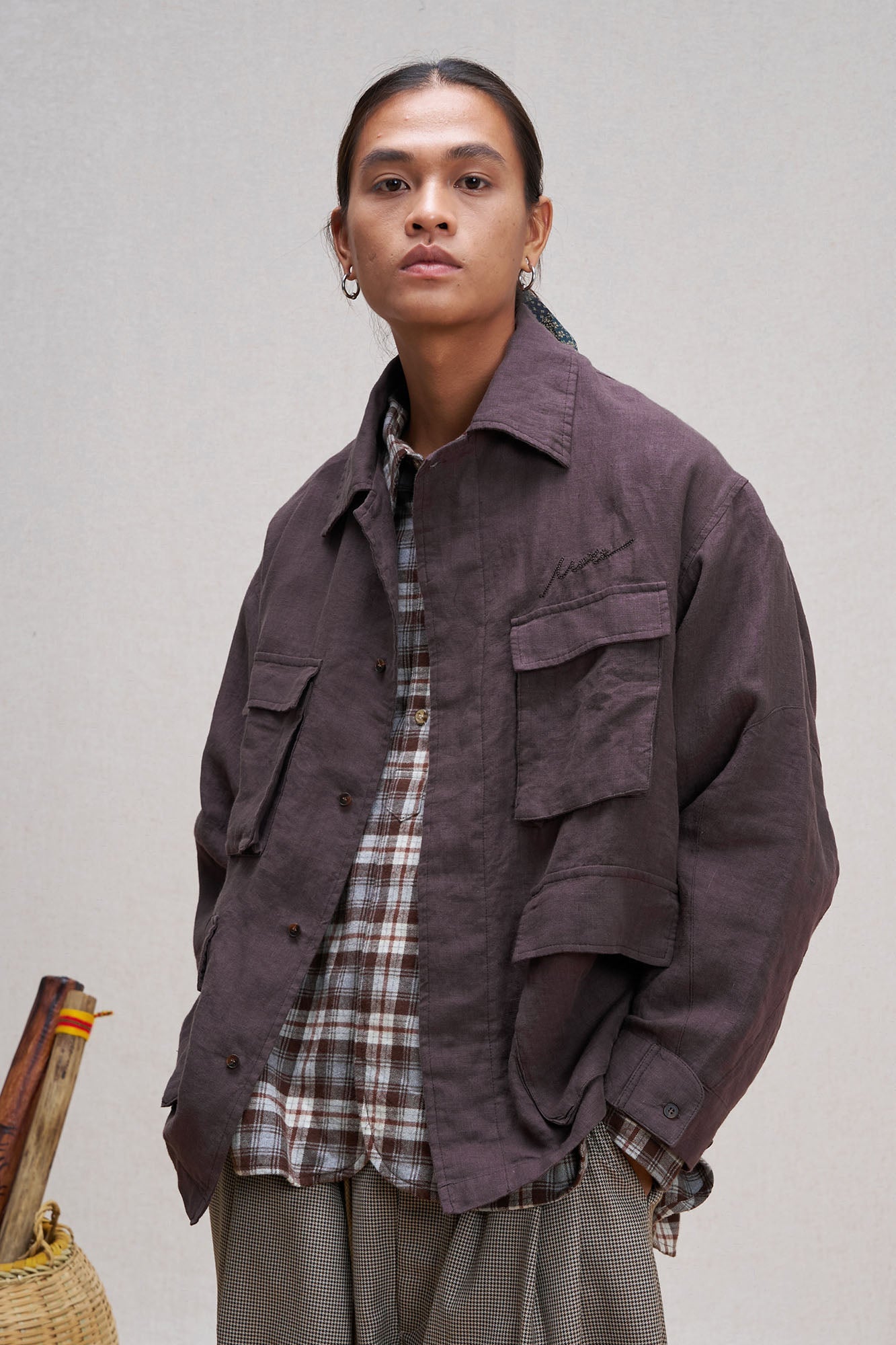 UNLIMITED MOTE Multi-Pocket Linen Shirt-Shirt-S-Purple-Free Shipping Leatheretro