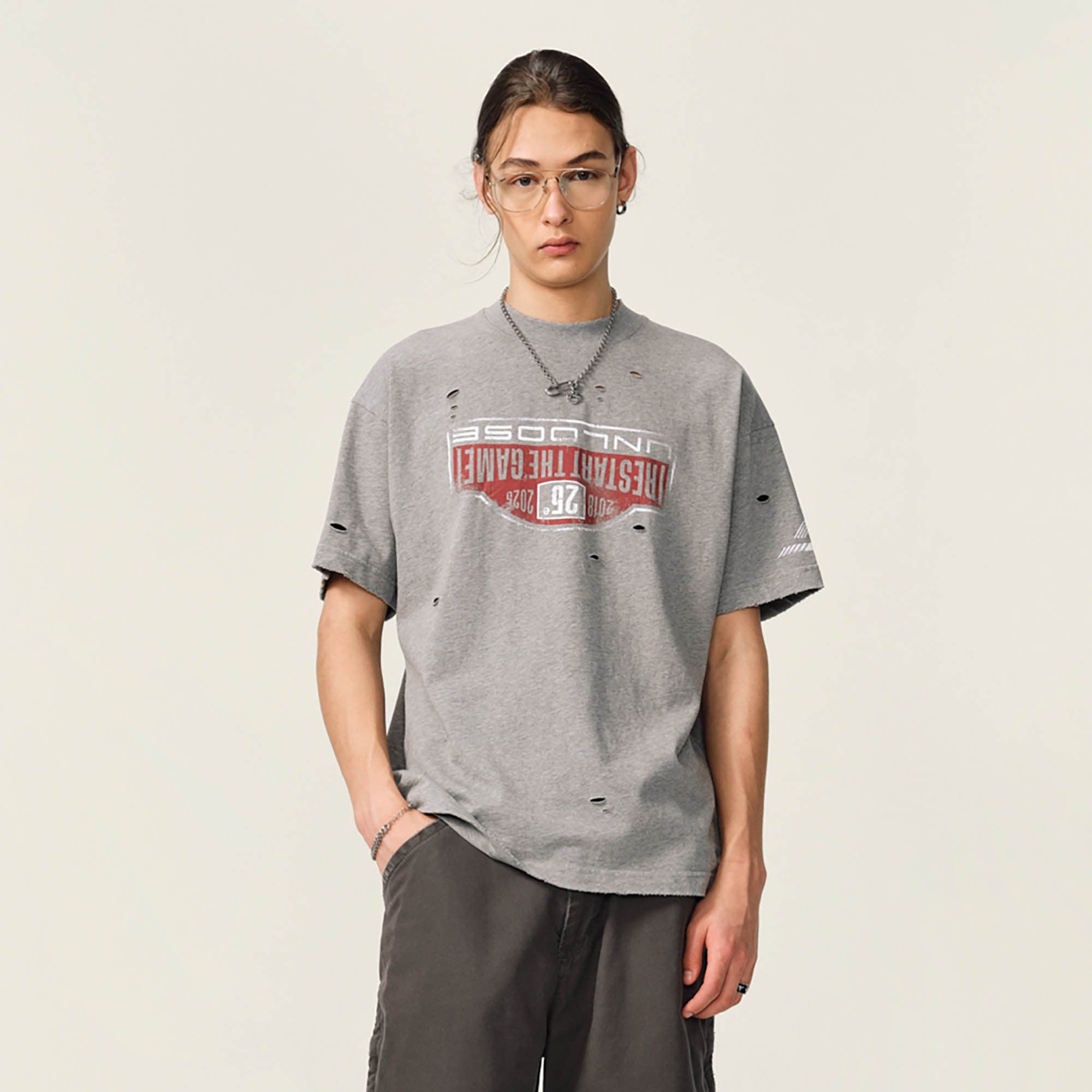 OVDY Retro Distressed Graphic T-Shirt-T Shirt-S-Gray-Free Shipping Leatheretro