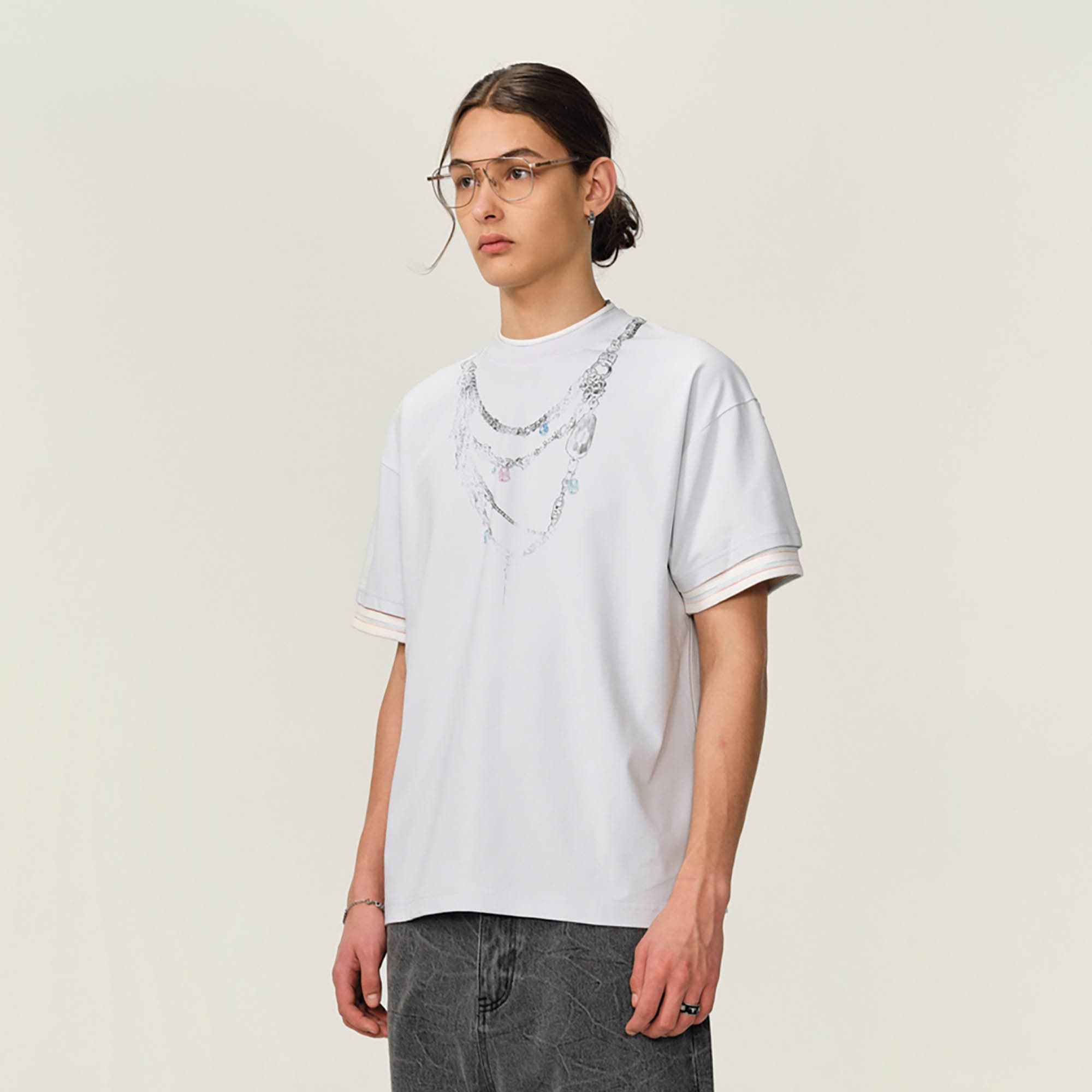 OVDY Chain Graphic Layered Sorona T-Shirt-T Shirt-S-Blue-Free Shipping Leatheretro