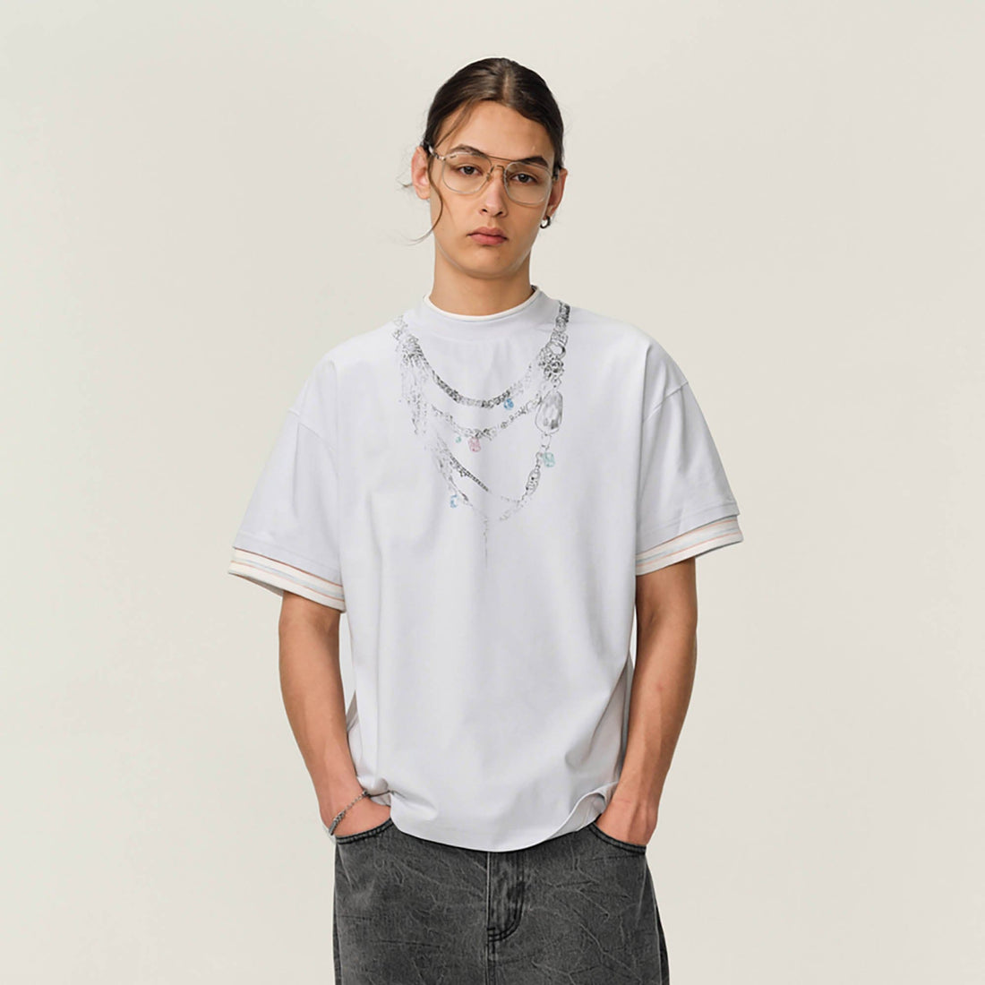 OVDY Chain Graphic Layered Sorona T-Shirt-T Shirt-S-Blue-Free Shipping Leatheretro