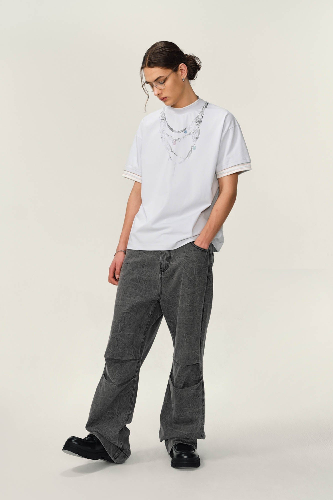 OVDY Chain Graphic Layered Sorona T-Shirt-T Shirt-S-Blue-Free Shipping Leatheretro