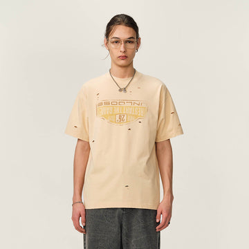 OVDY Retro Distressed Graphic T-Shirt-T Shirt-S-Yellow-Free Shipping Leatheretro