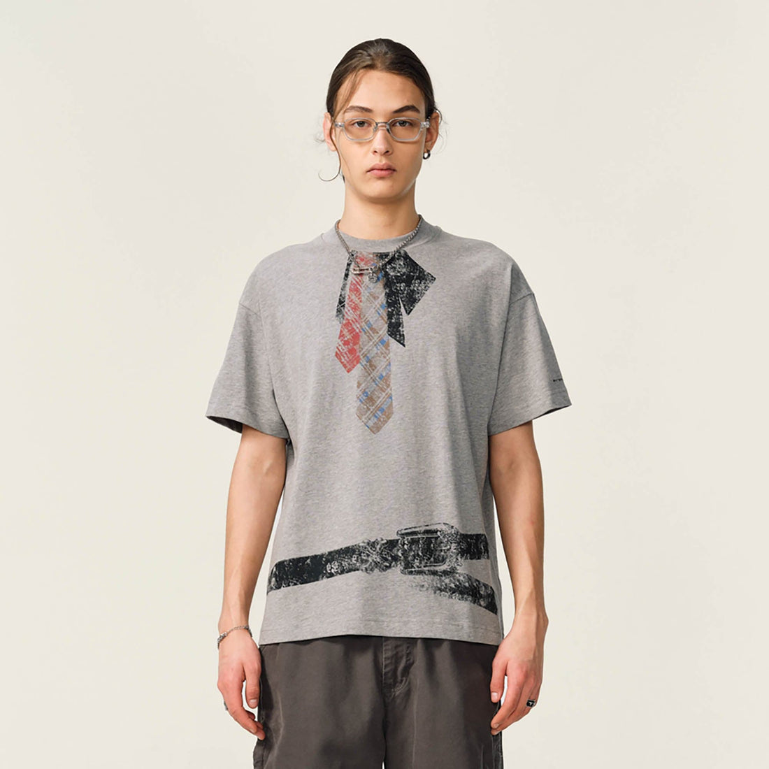 OVDY Tie-Belt Graphic T-Shirt-T Shirt-S-Gray-Free Shipping Leatheretro