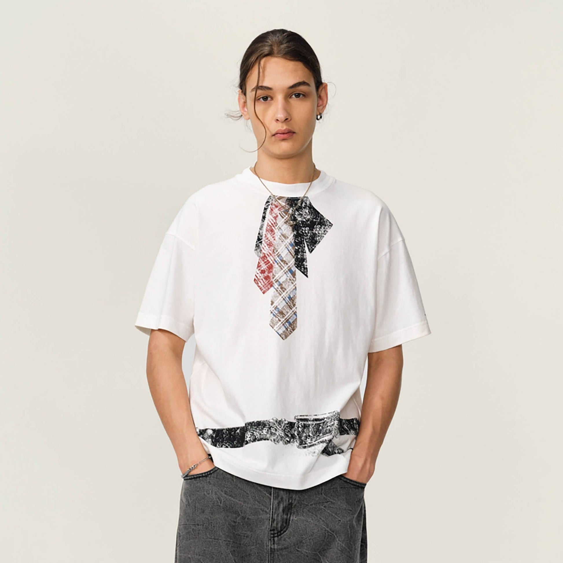 OVDY Tie-Belt Graphic T-Shirt-T Shirt-S-White-Free Shipping Leatheretro