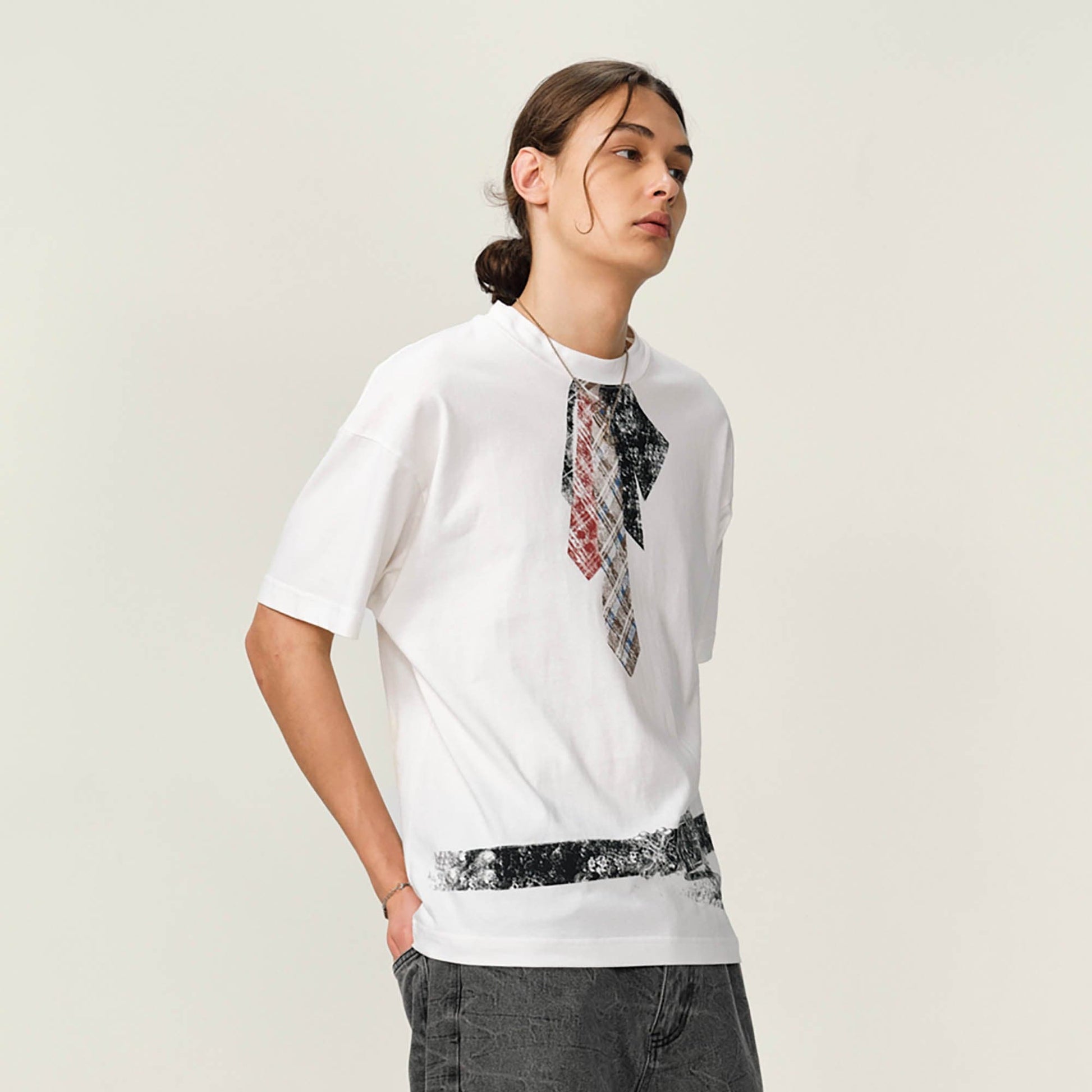OVDY Tie-Belt Graphic T-Shirt-T Shirt-S-Gray-Free Shipping Leatheretro