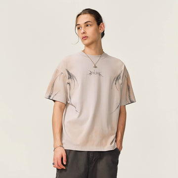 OVDY Tribal Flame Smoke-Washed T-Shirt-T Shirt-S-Apricot-Free Shipping Leatheretro