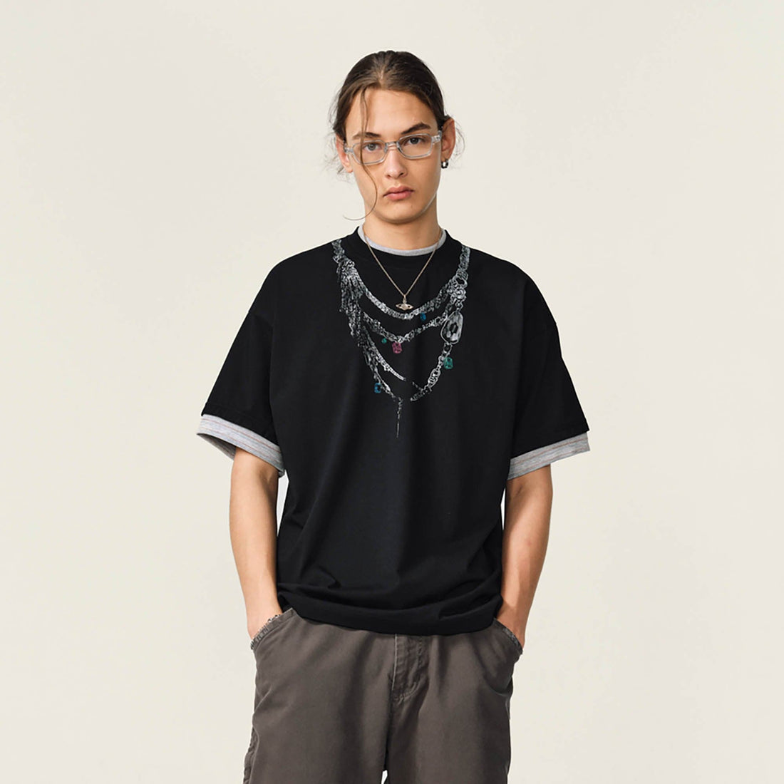 OVDY Chain Graphic Layered Sorona T-Shirt-T Shirt-S-Blue-Free Shipping Leatheretro
