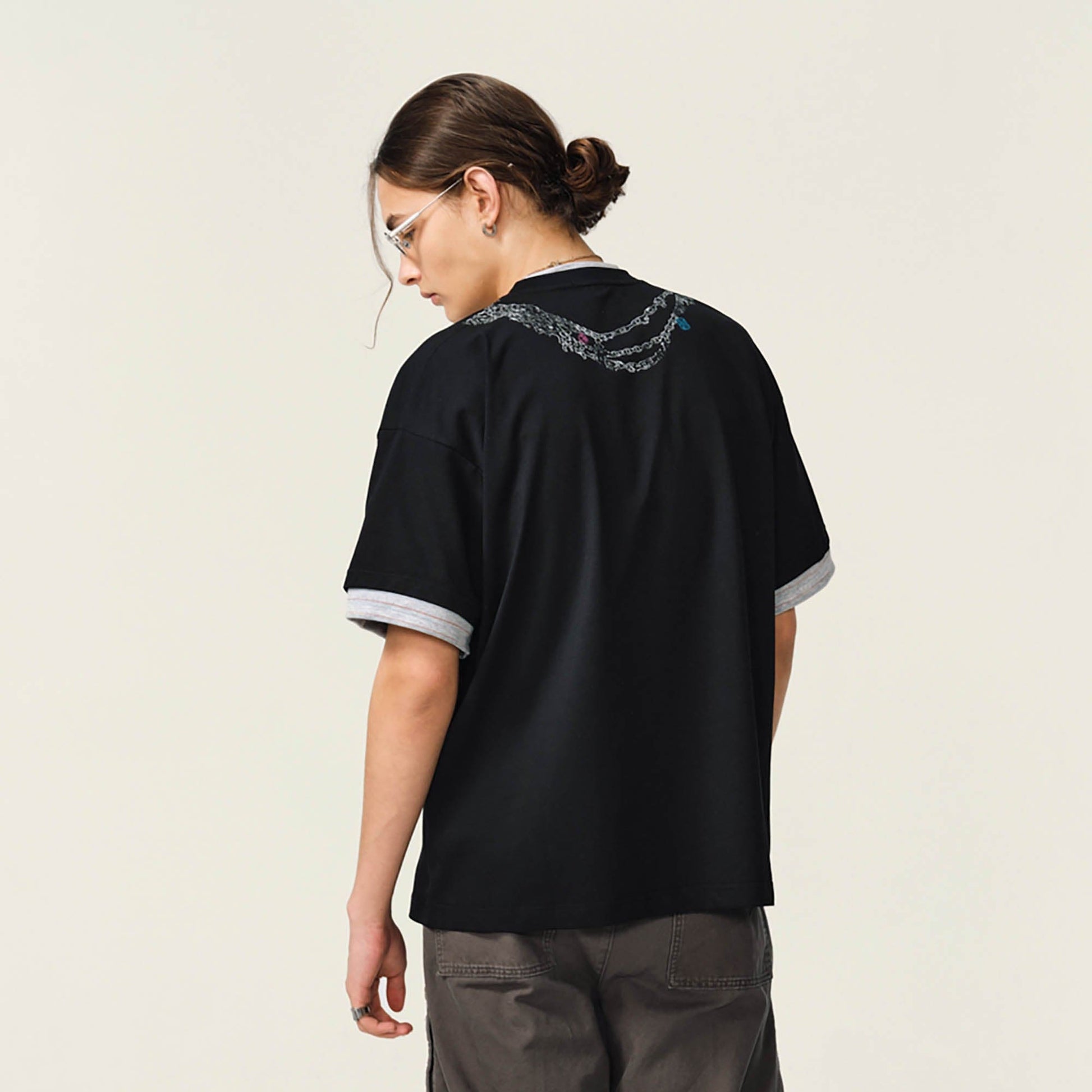 OVDY Chain Graphic Layered Sorona T-Shirt-T Shirt-S-Blue-Free Shipping Leatheretro