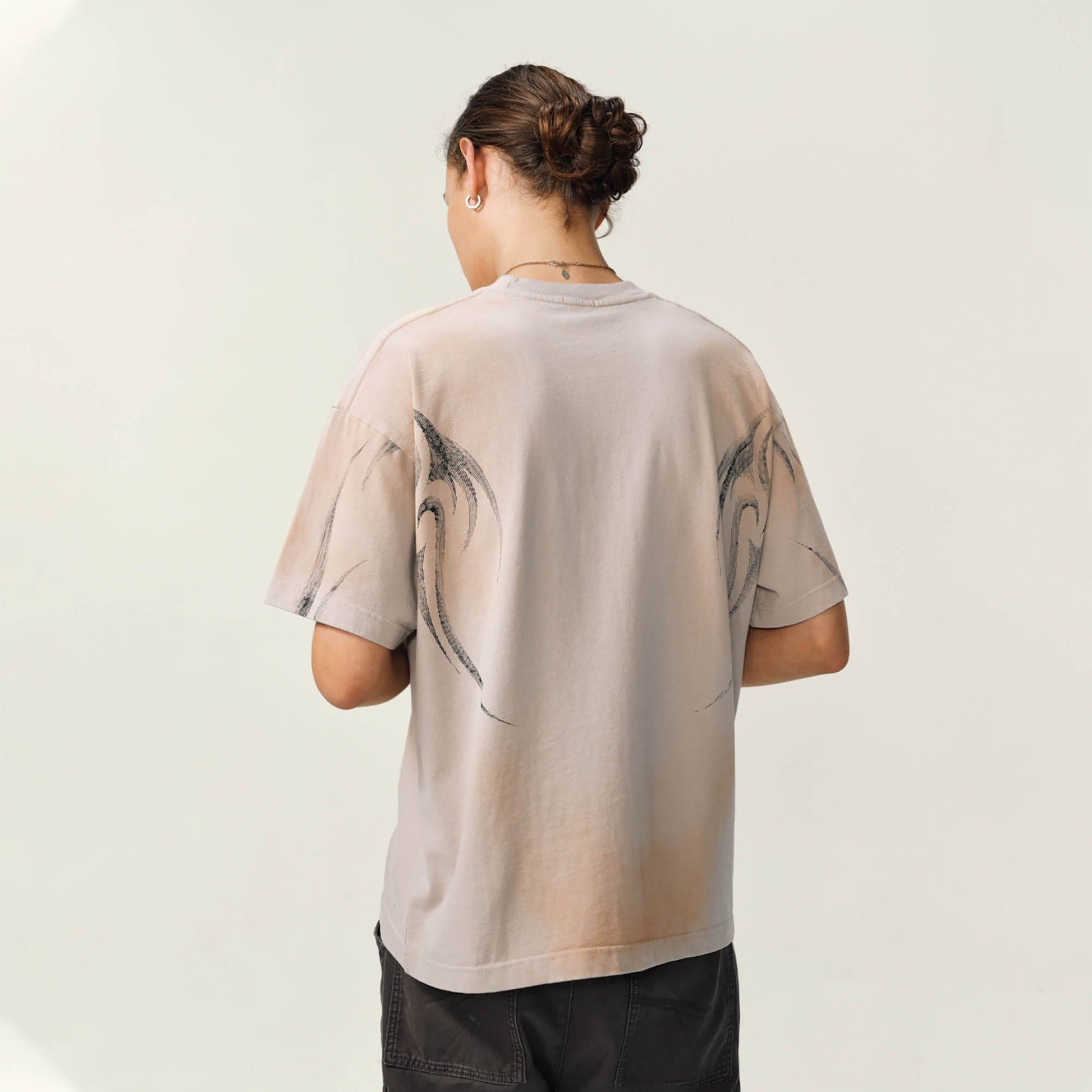 OVDY Tribal Flame Smoke-Washed T-Shirt-T Shirt-S-Dark Gray-Free Shipping Leatheretro