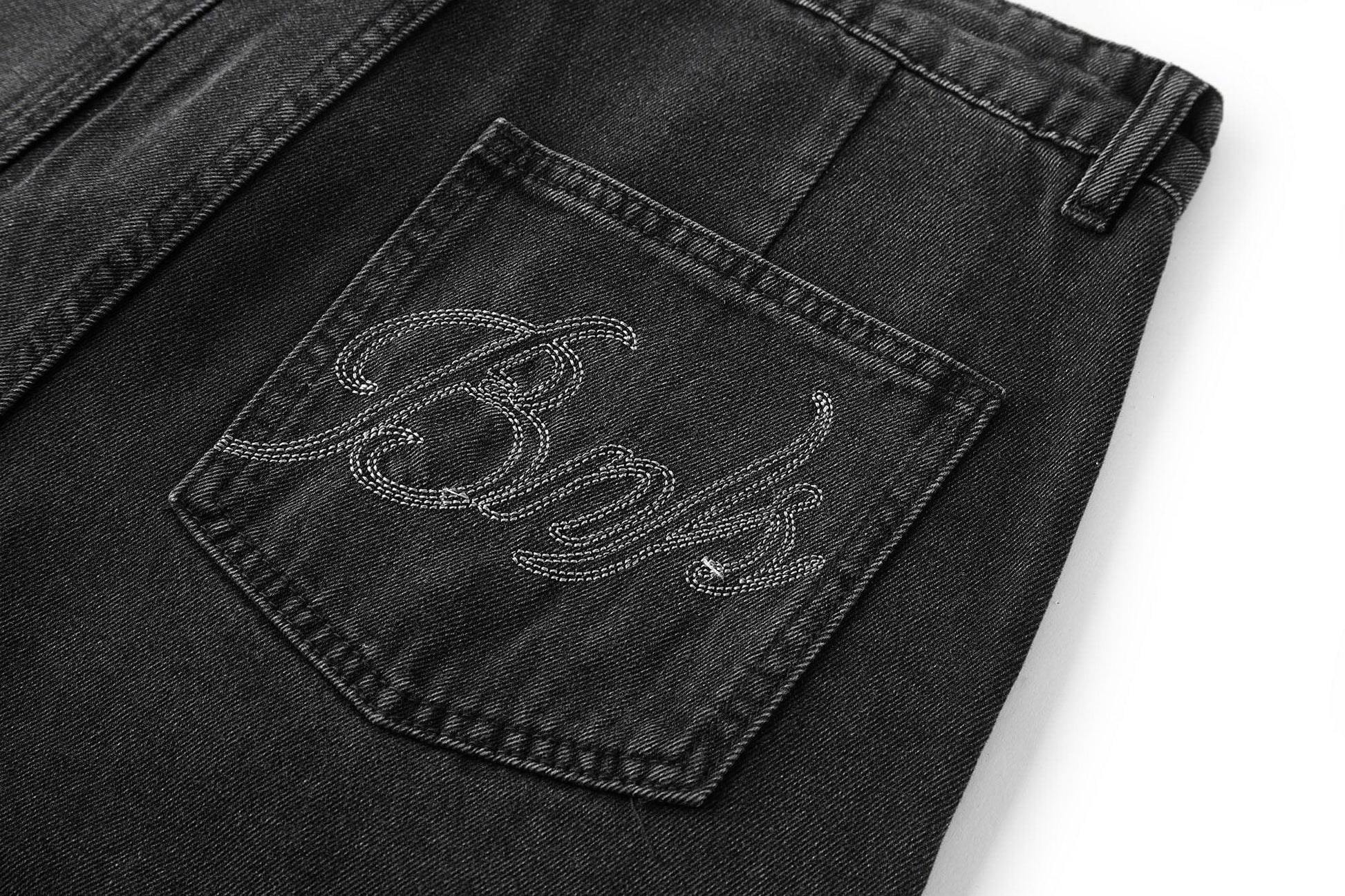BONELESS Crinkled Embroidered Straight-Leg Jeans-Jeans-S-Free Shipping Leatheretro
