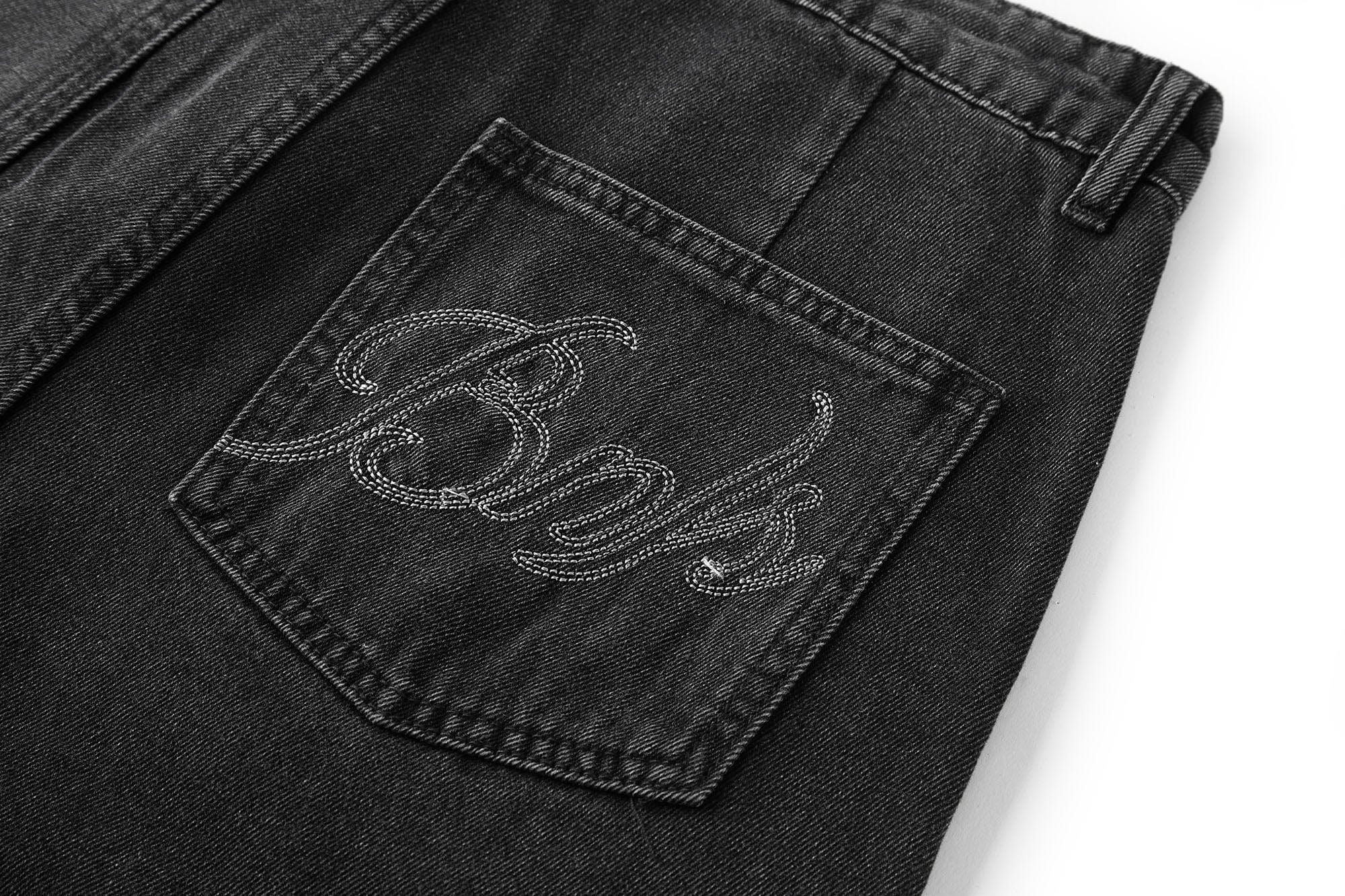 BONELESS Crinkled Embroidered Straight-Leg Jeans-Jeans-S-Free Shipping Leatheretro