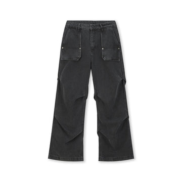 BONELESS Crinkled Embroidered Straight-Leg Jeans-Jeans-S-Free Shipping Leatheretro