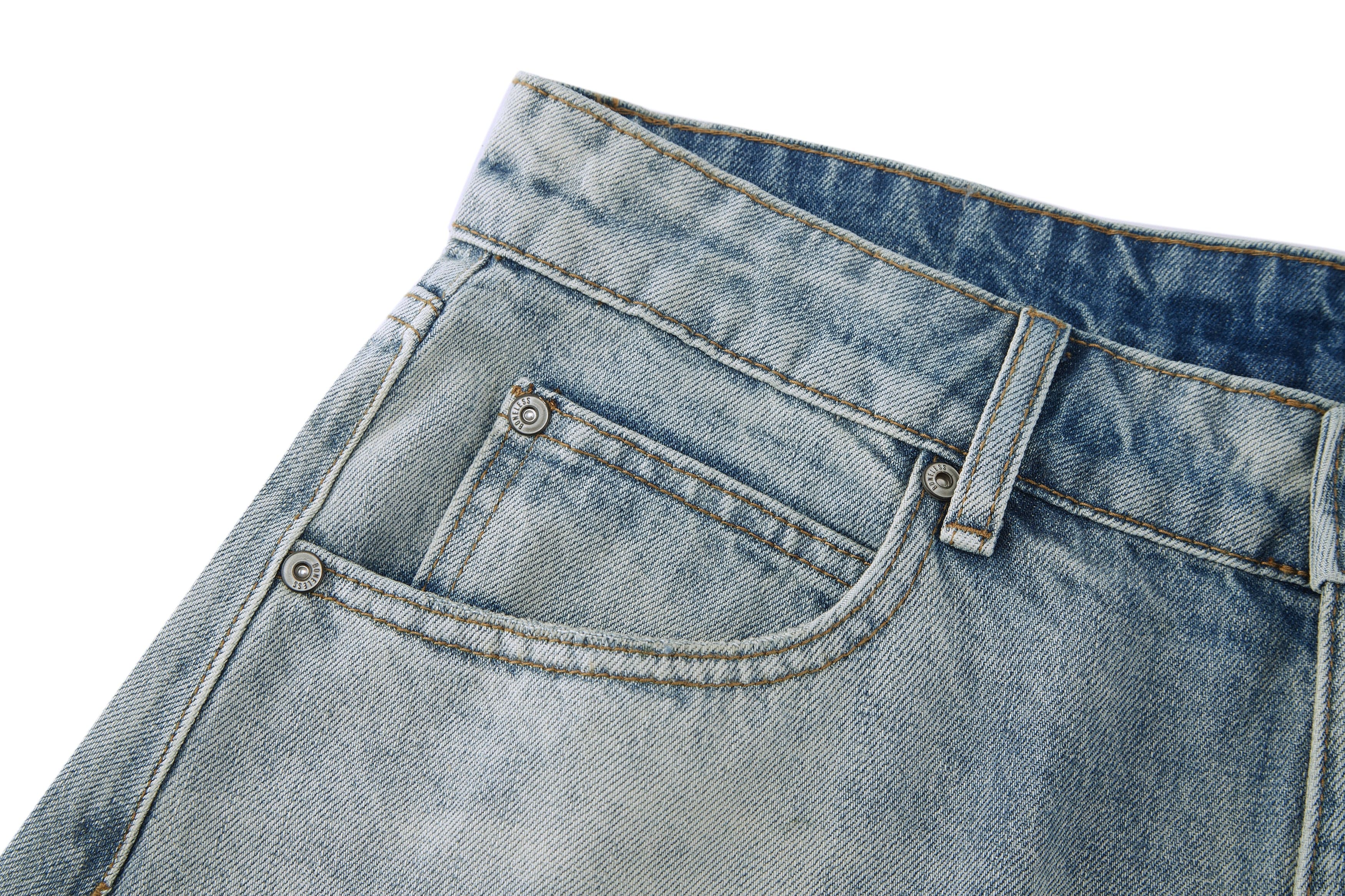 BONELESS Washed Ripped Hem Curved Baggy Jeans-Jeans-S-Blue-Free Shipping Leatheretro