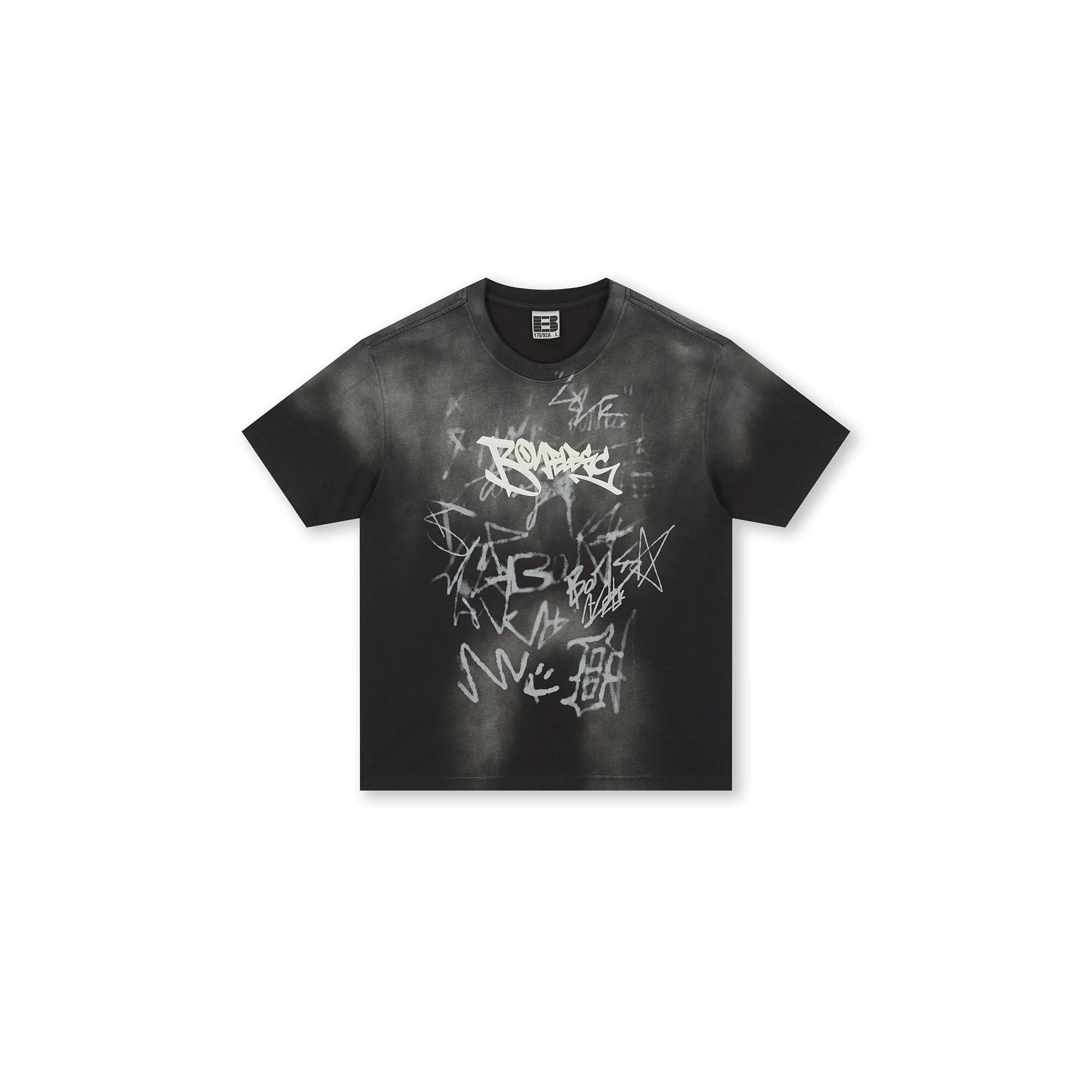 BONELESS Graffiti Distressed Washed T-Shirt-T Shirt-S-Black-Free Shipping Leatheretro