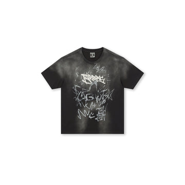 BONELESS Graffiti Distressed Washed T-Shirt-T Shirt-S-Black-Free Shipping Leatheretro