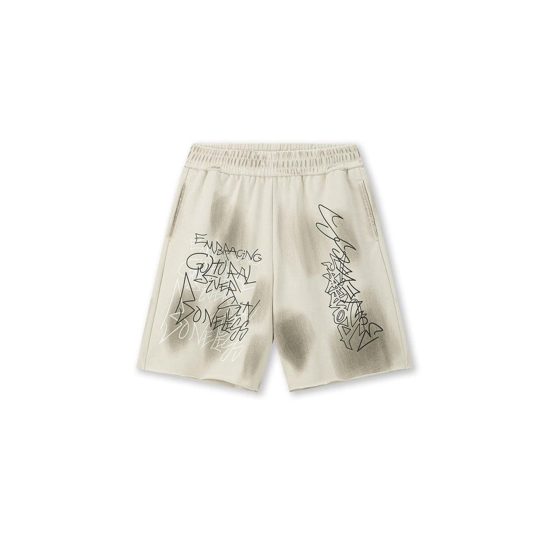 BONELESS Graffiti Distressed Washed Raw-Edge Shorts-Shorts-S-Free Shipping Leatheretro