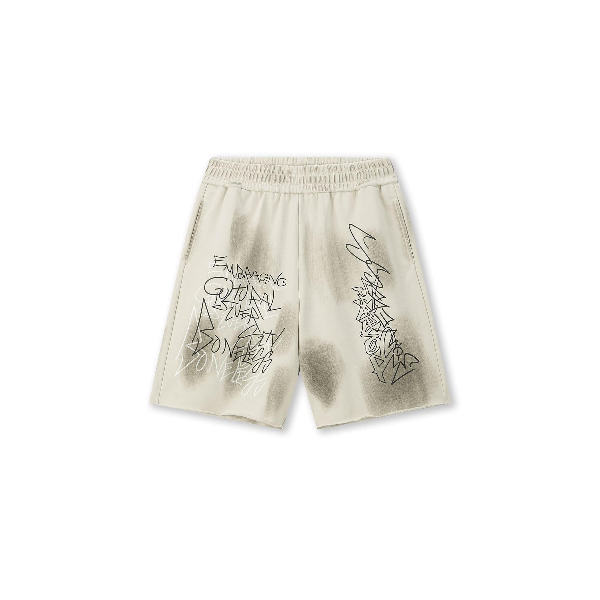 BONELESS Graffiti Distressed Washed Raw-Edge Shorts-Shorts-S-Free Shipping Leatheretro