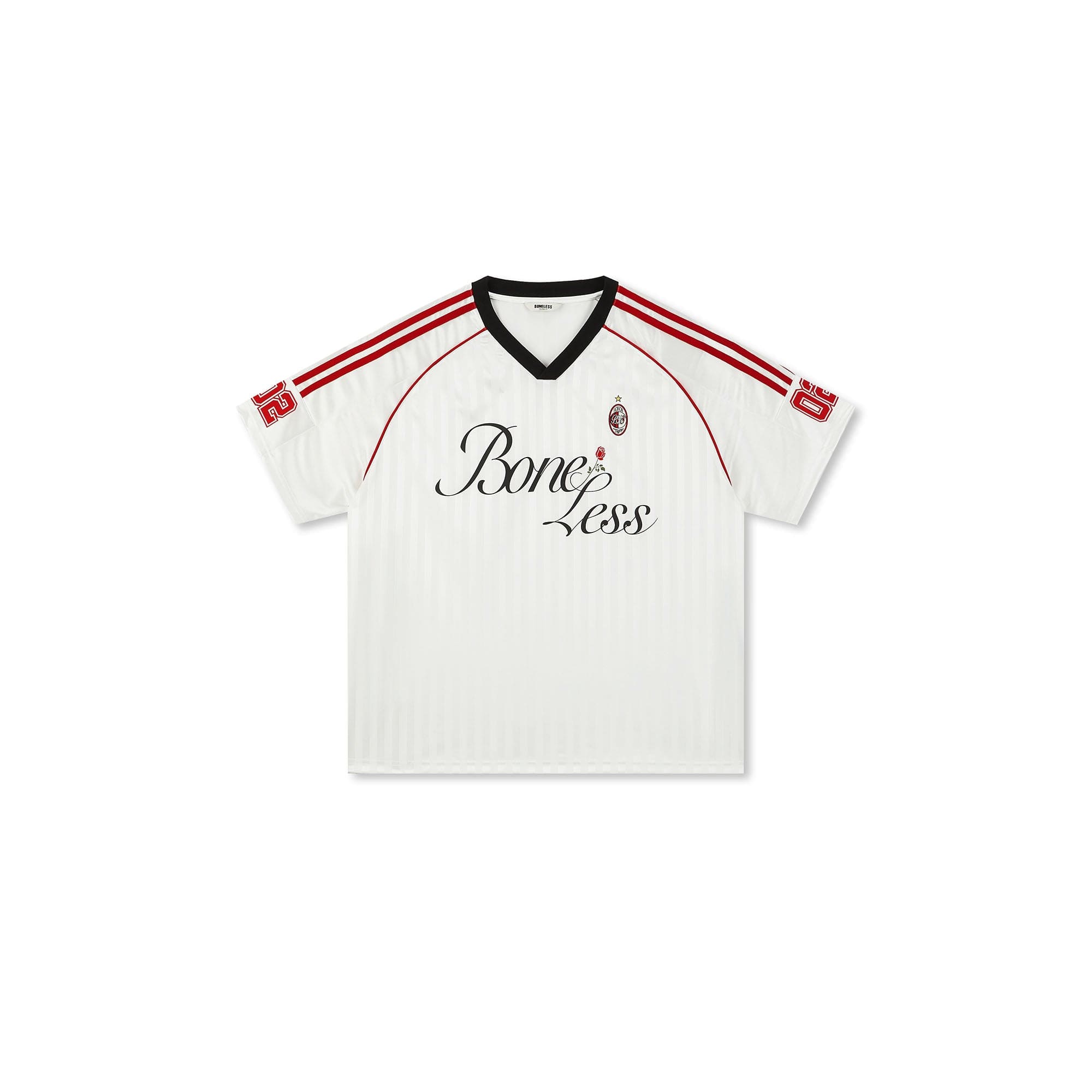 BONELESS Stripe Contrast V-Neck LOGO Jersey-T Shirt-One Size-Free Shipping Leatheretro