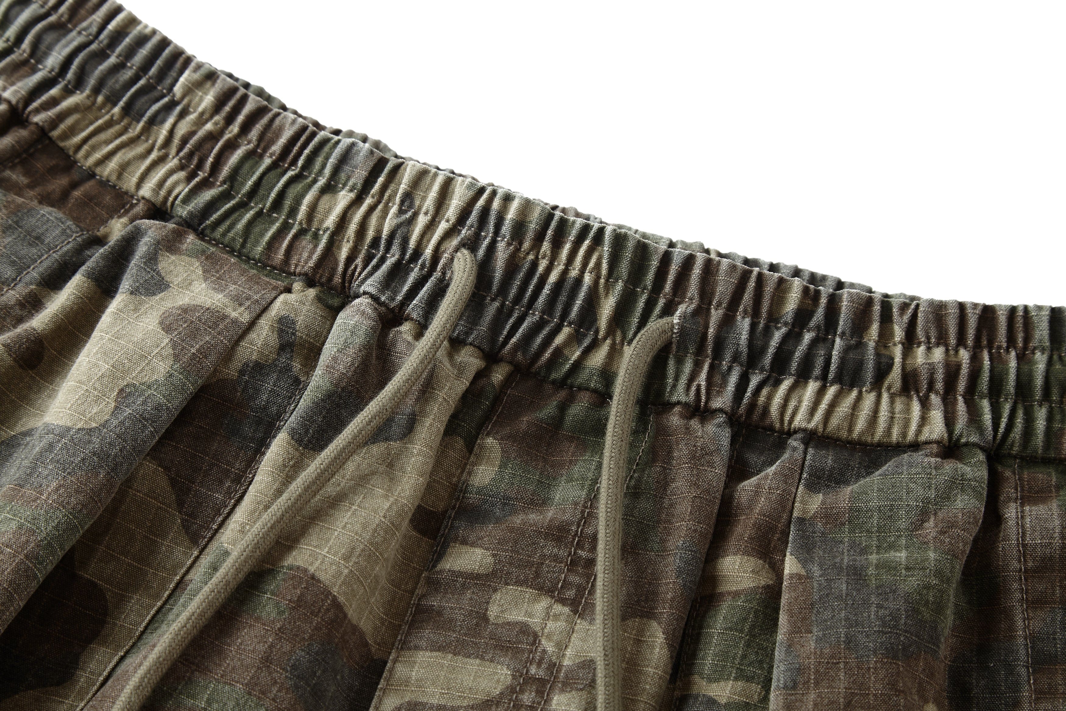 BONELESS Camo Grid Pleated Drawstring Shorts-Shorts-S-Free Shipping Leatheretro