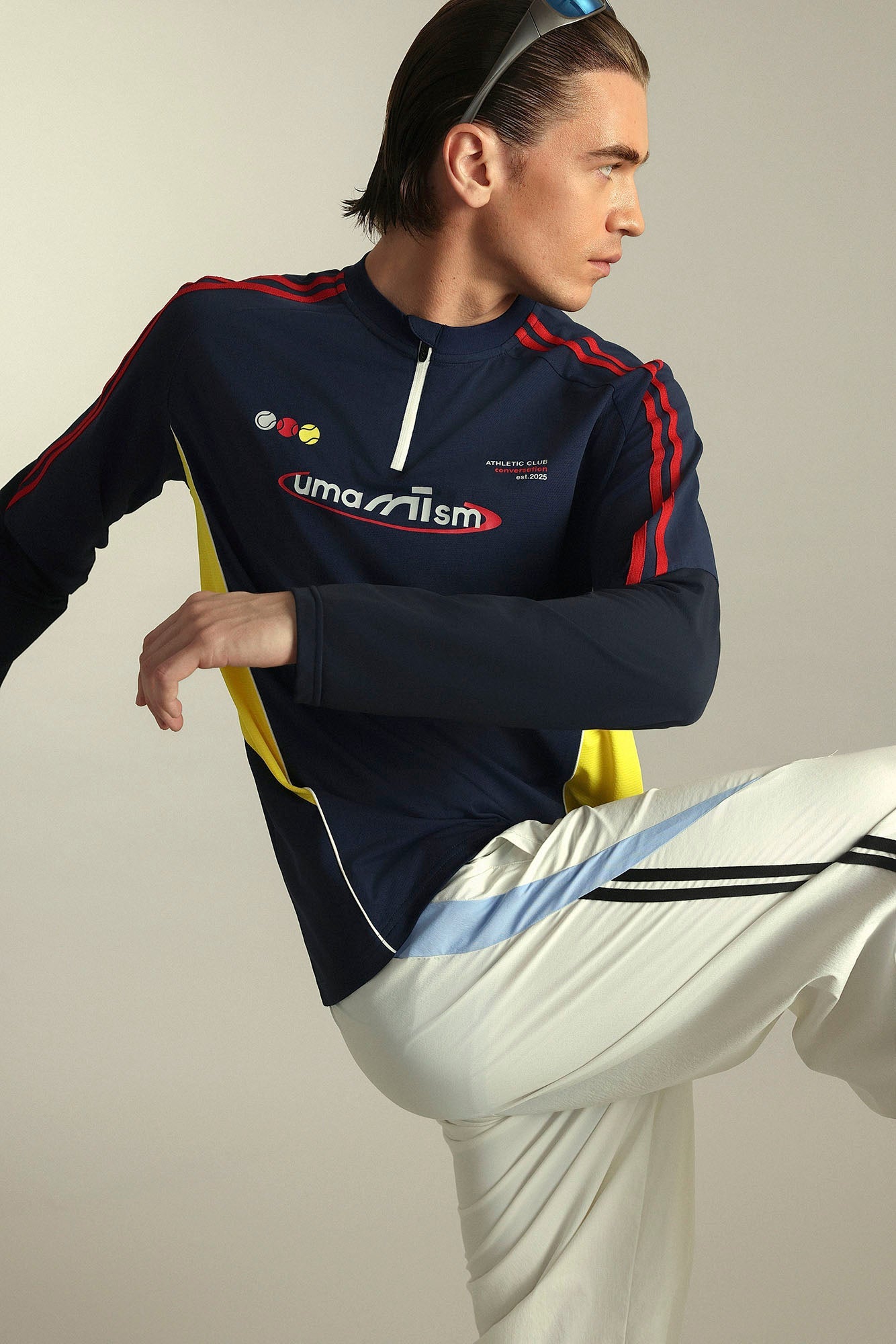 UMAMIISM Contrast Stripe Mesh-Panel Quick-Dry Long-Sleeve Tee-L/S Tee-XS-Dark Blue-Free Shipping Leatheretro