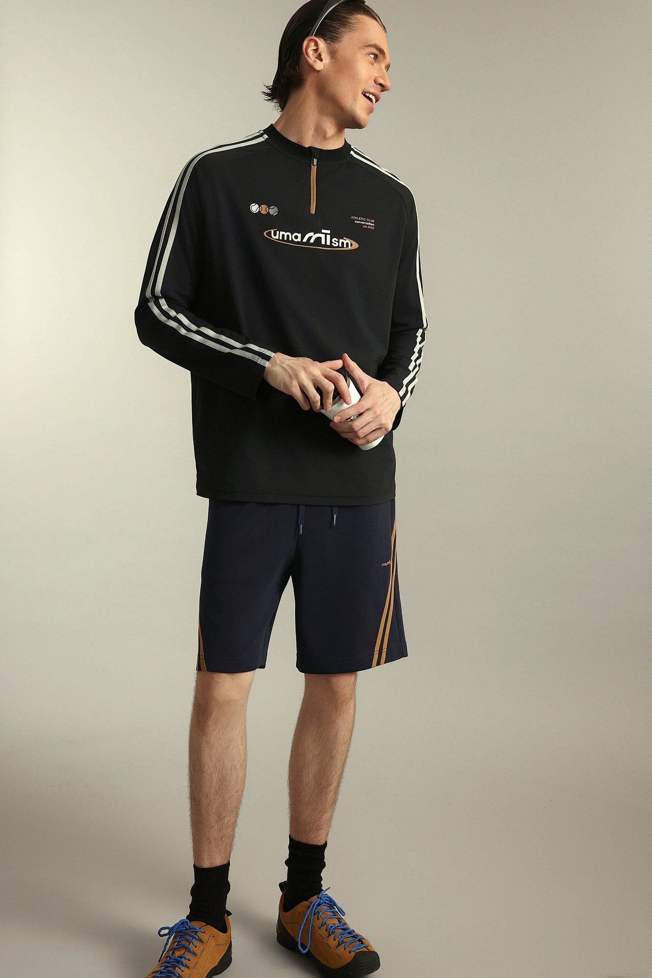 UMAMIISM Contrast Stripe Mesh-Panel Quick-Dry Long-Sleeve Tee-L/S Tee-XS-Dark Blue-Free Shipping Leatheretro