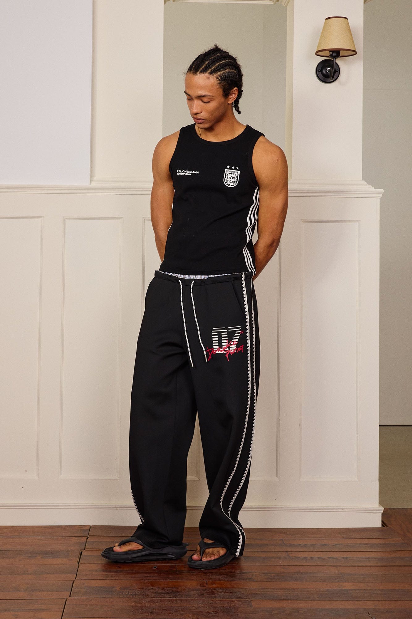DONSMOKE Plaid Double-Waist Contrast Webbing Sweatpants-Pants-S-Red-Free Shipping Leatheretro