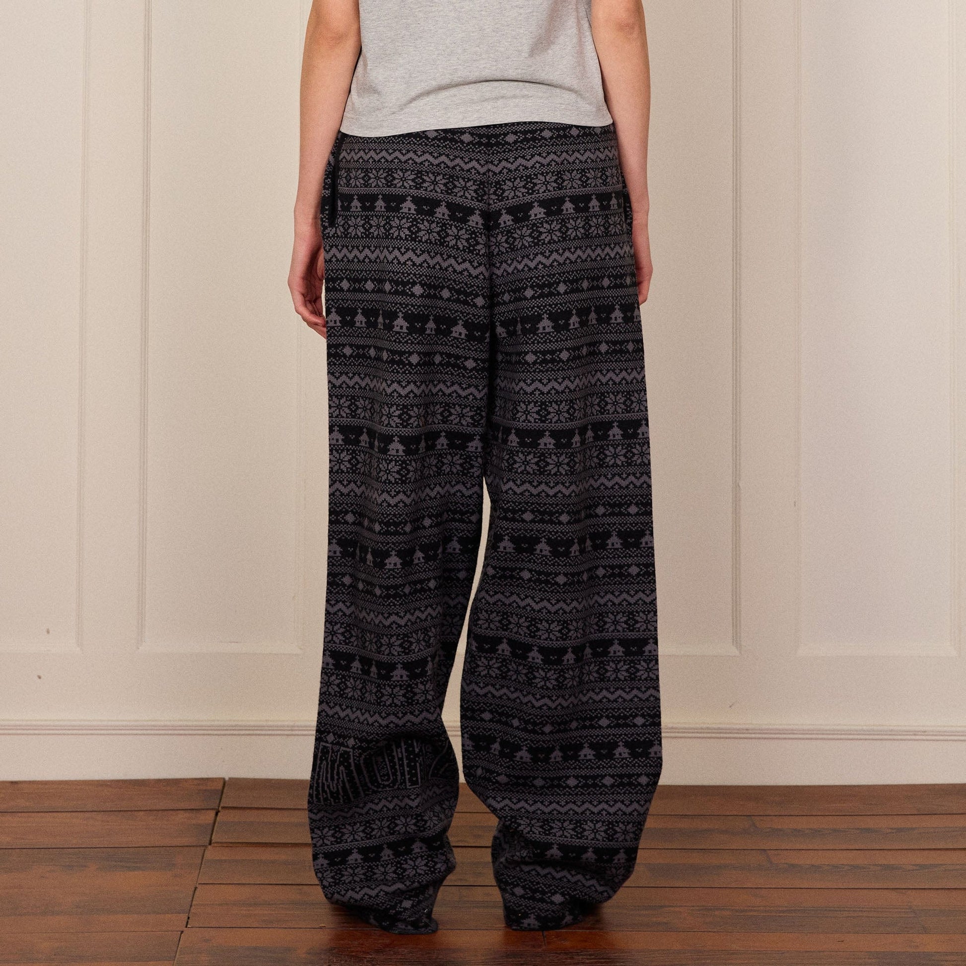 DONSMOKE Fair Isle Knit Wide-Leg Pants-Pants-S-Gray-Free Shipping Leatheretro