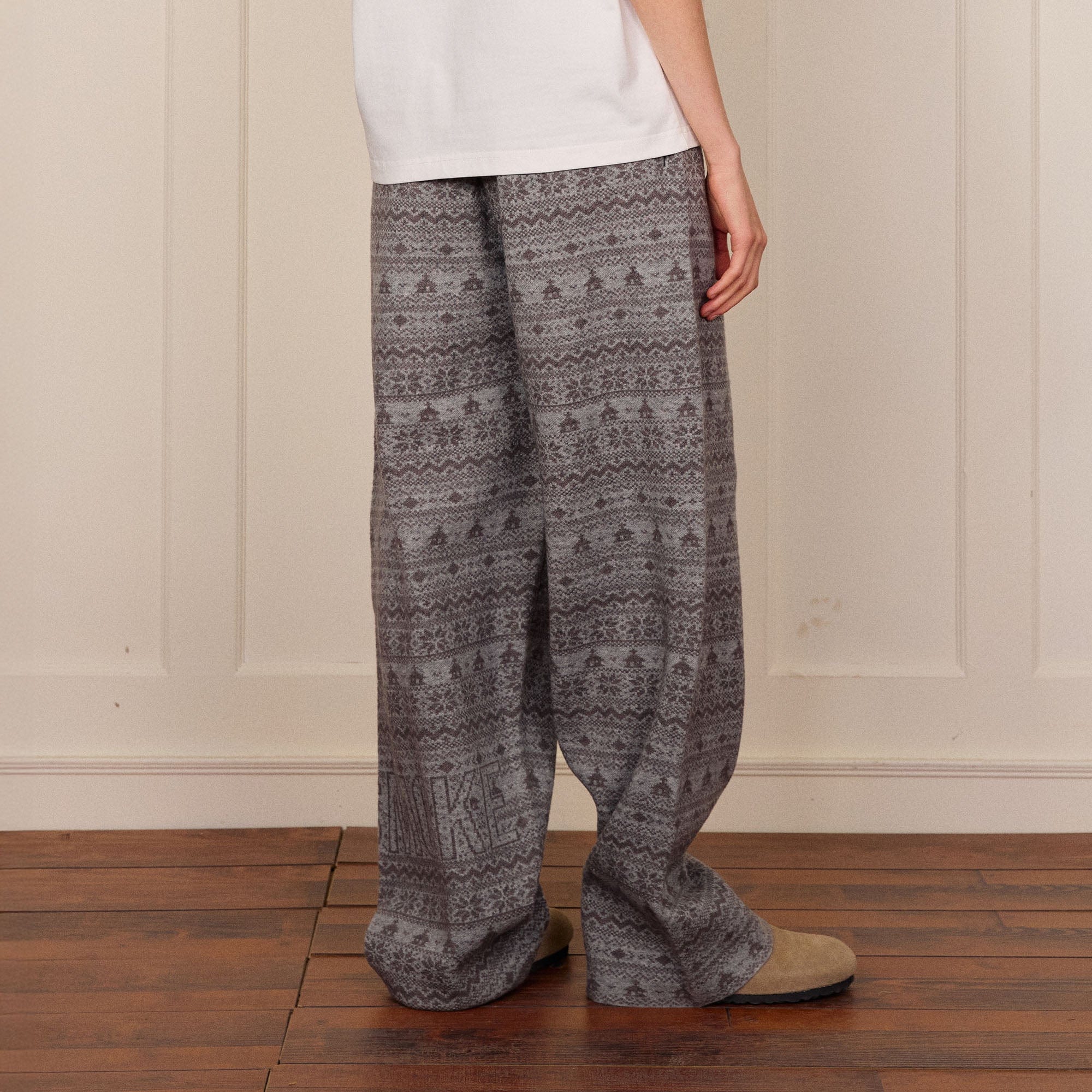 DONSMOKE Fair Isle Knit Wide-Leg Pants-Pants-S-Gray-Free Shipping Leatheretro