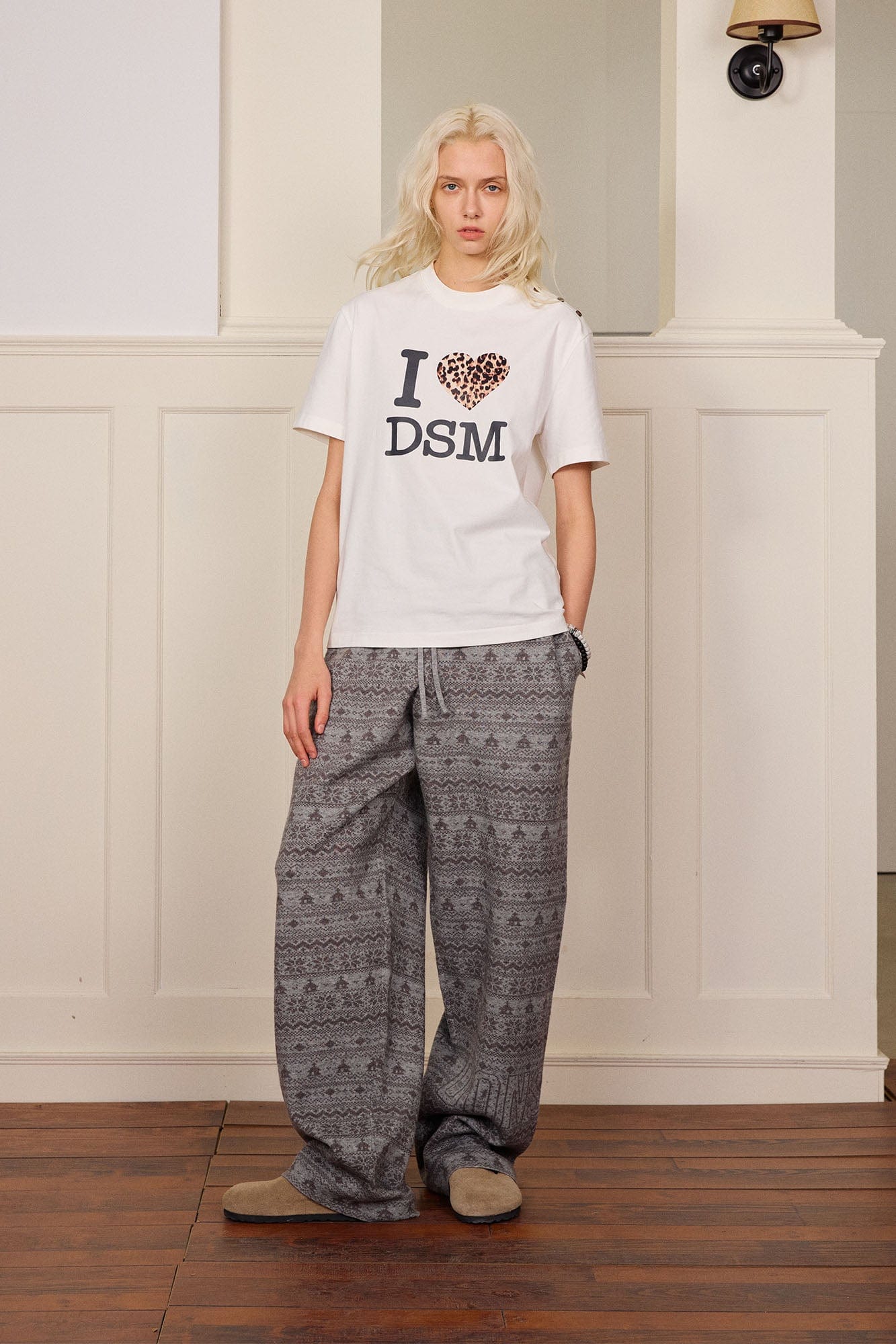 DONSMOKE Fair Isle Knit Wide-Leg Pants-Pants-S-Gray-Free Shipping Leatheretro
