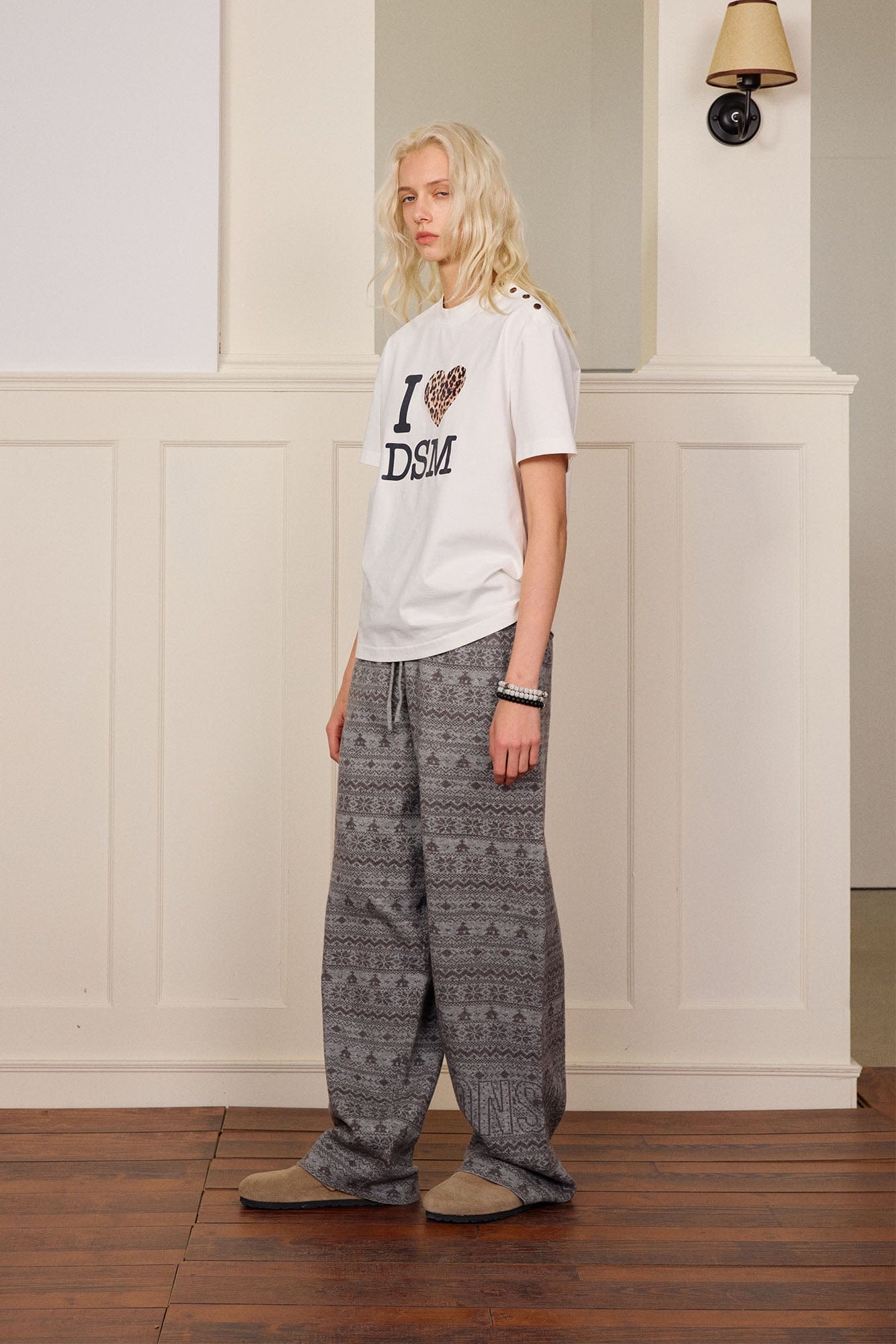 DONSMOKE Fair Isle Knit Wide-Leg Pants-Pants-S-Gray-Free Shipping Leatheretro