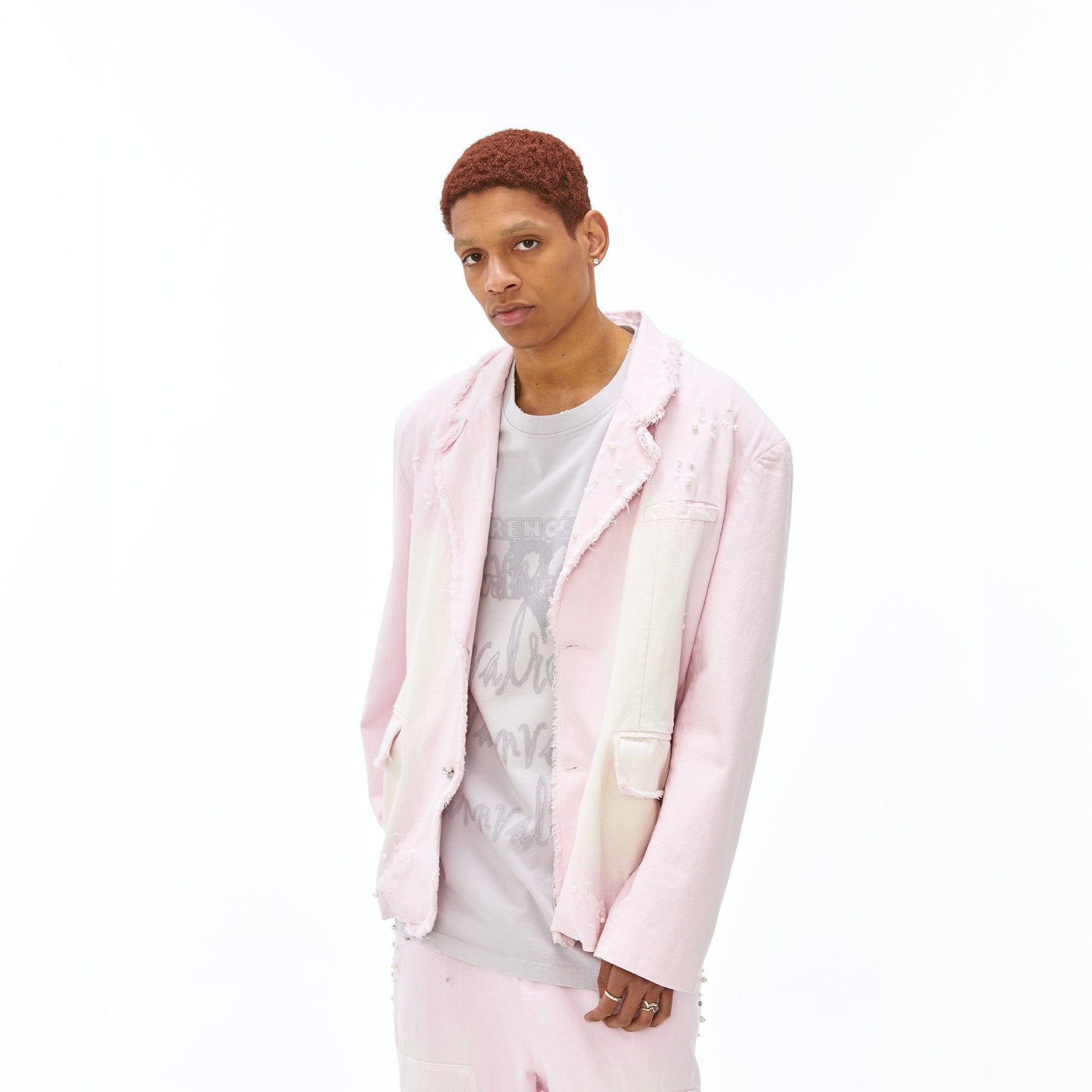 VANN VALRENCE Washed Beaded Frayed Denim Jacket-Jacket-S-Free Shipping Leatheretro