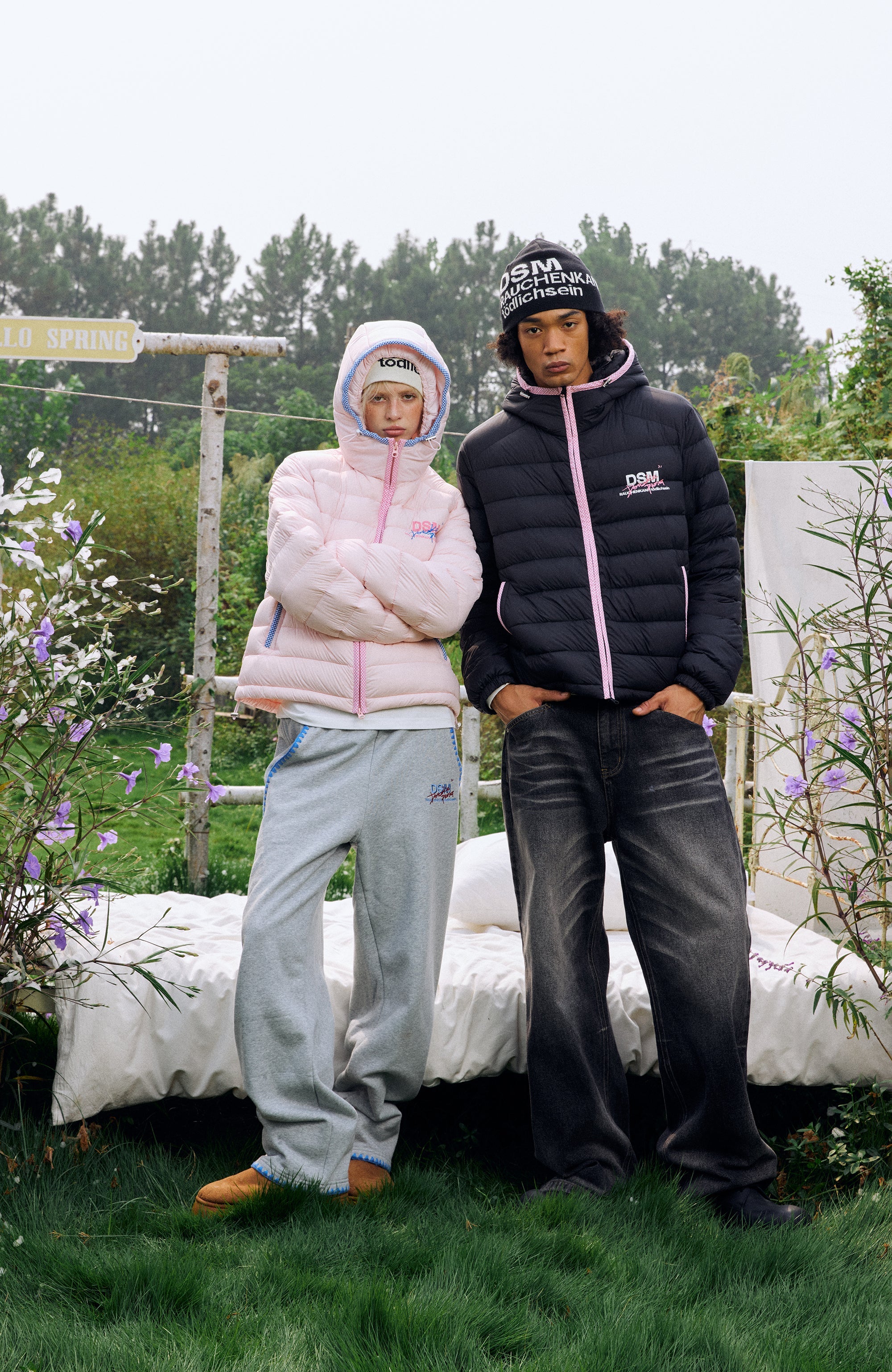 DONSMOKE Plaid Trim Hooded Down Puffer