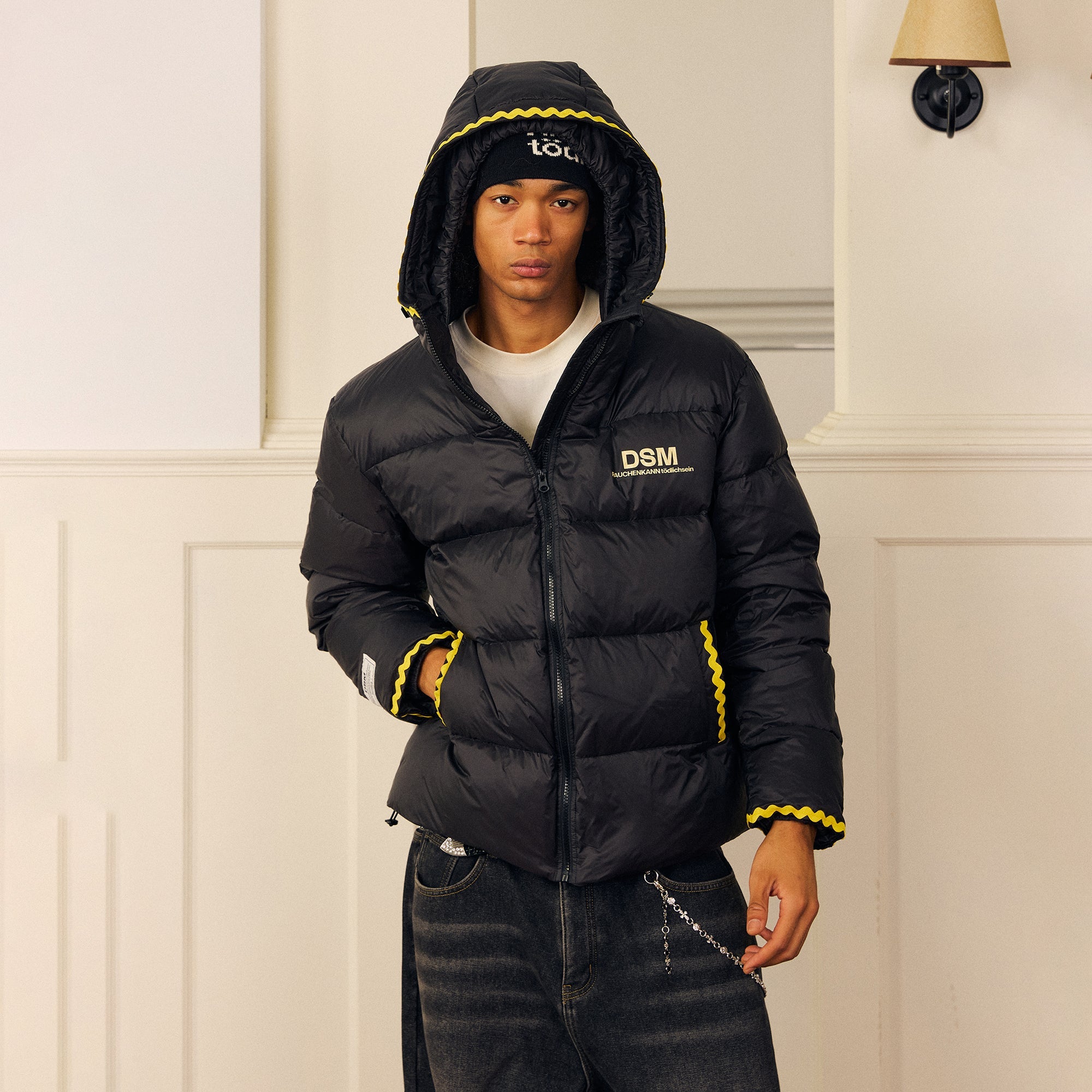 DONSMOKE Wavy Trim Hooded Down Puffer-Jacket-S-Black (Preorder)-Free Shipping Leatheretro