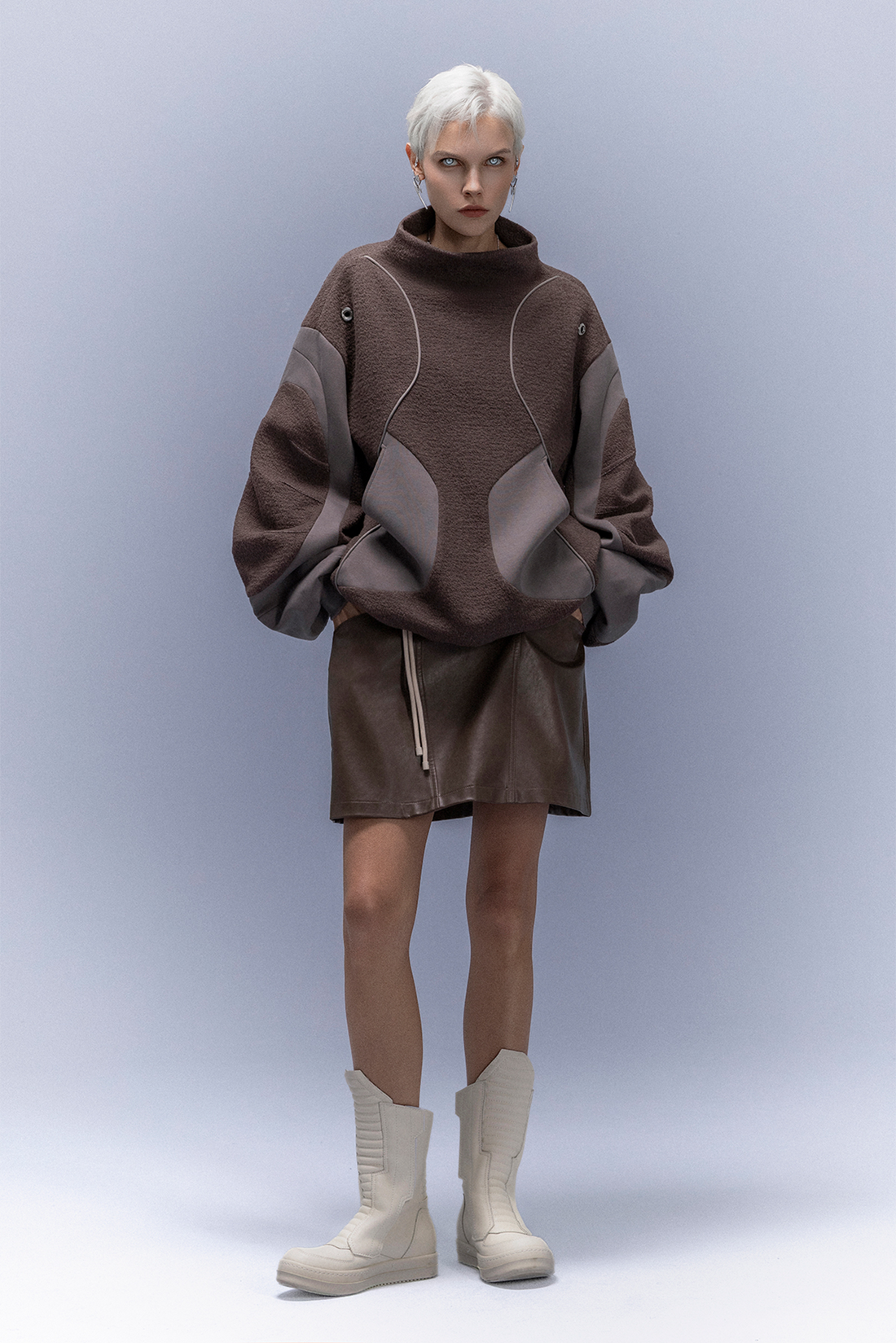 XIPHEVIL Fleece-Panel Saber-Sleeve Sweatshirt Coffee-Sweatshirt-XS-Free Shipping Leatheretro